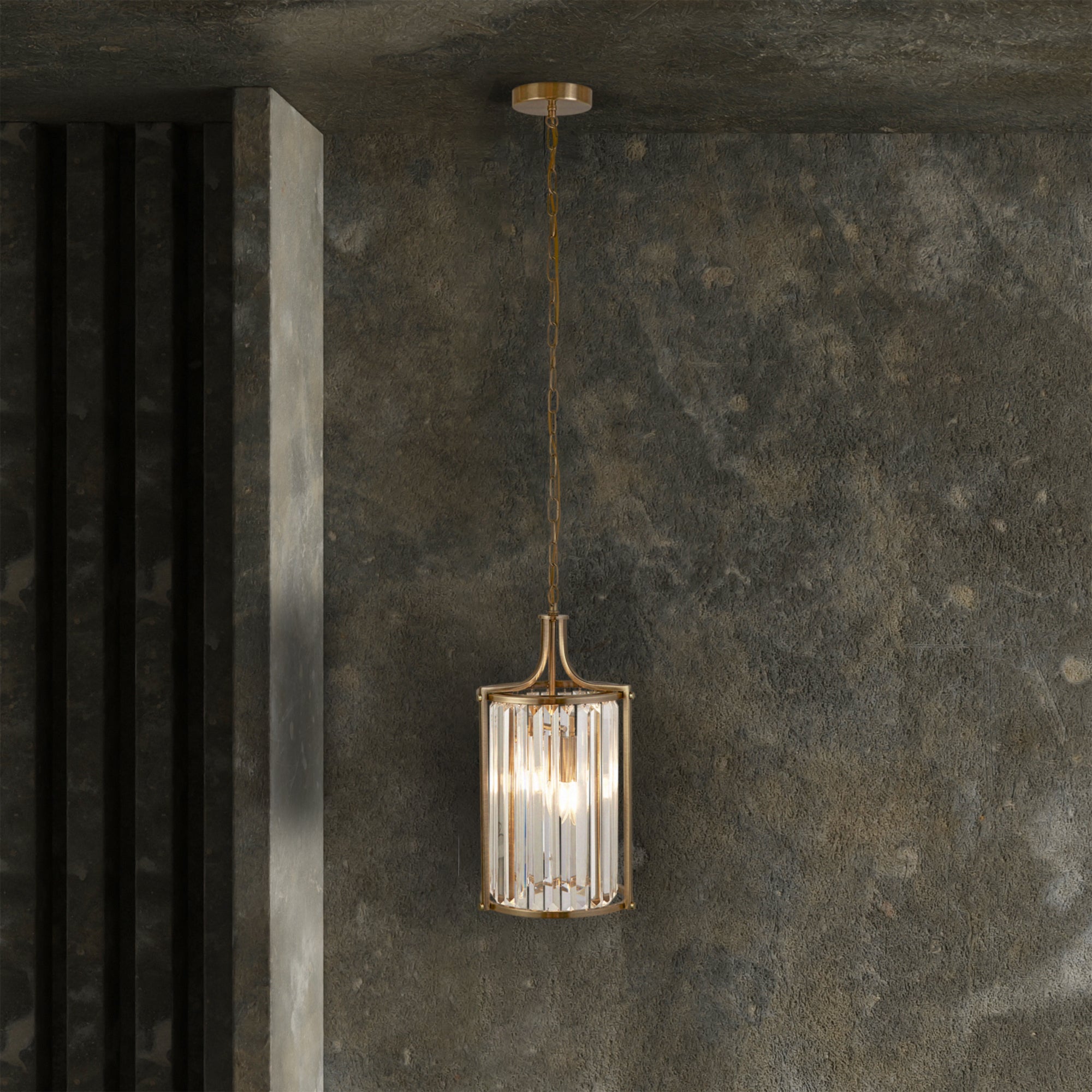 Searchlight Villier 2 Light Pendant - Antique Brass & Clear Crystal