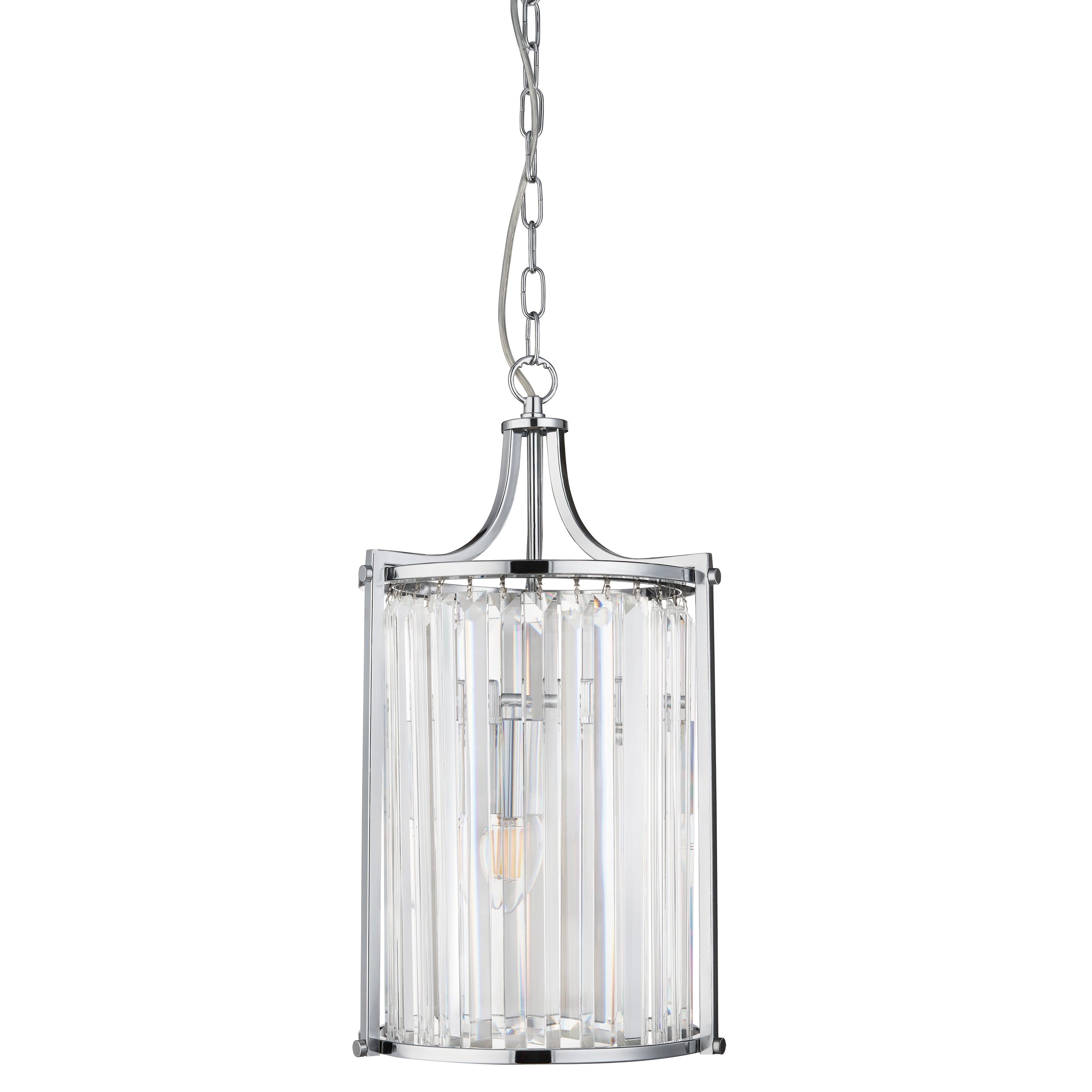 Searchlight Villier 2 Light Pendant, Chrome With Crystal Glass