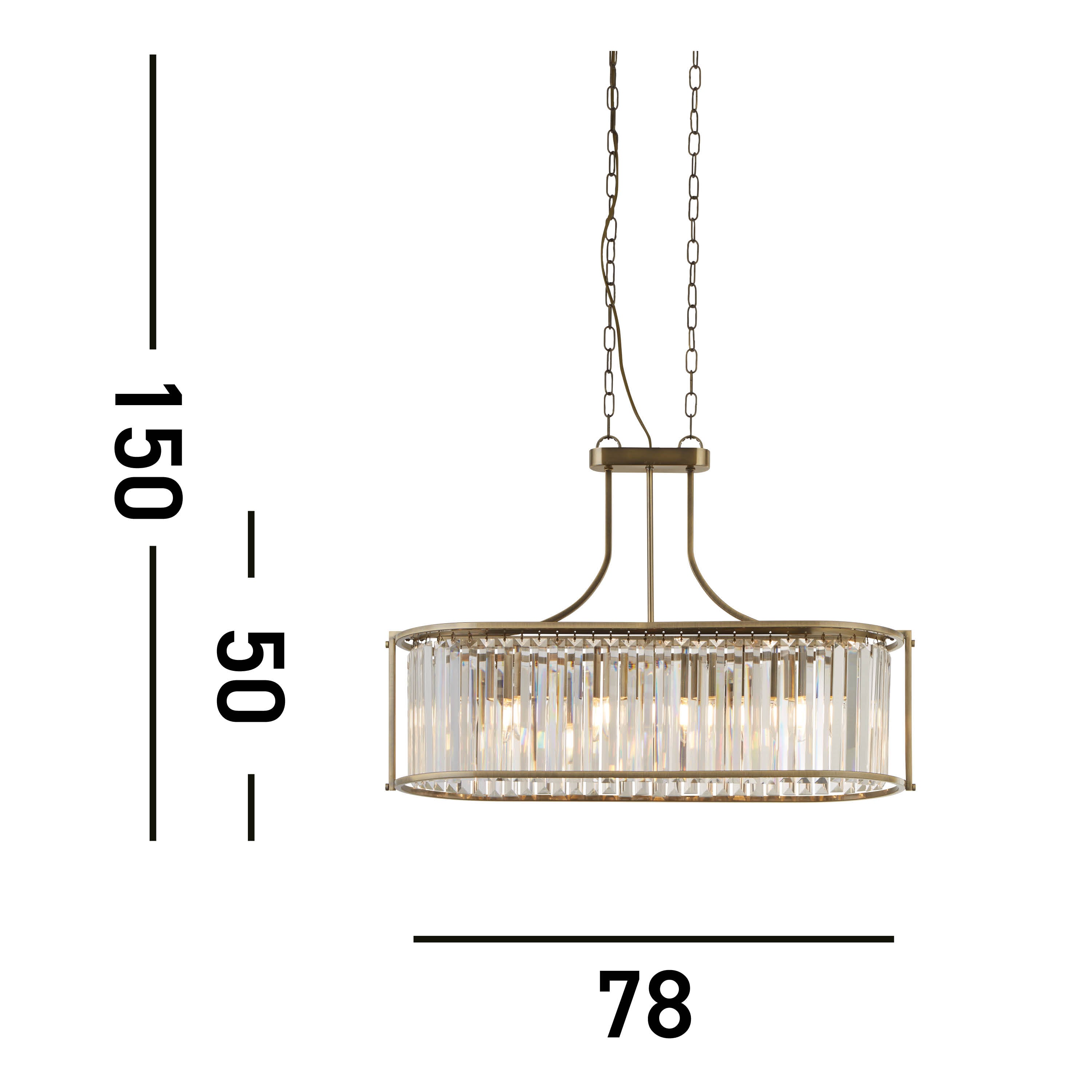 Searchlight Villier 5 Light Oval Pendant - Antique Brass & Clear Crystal
