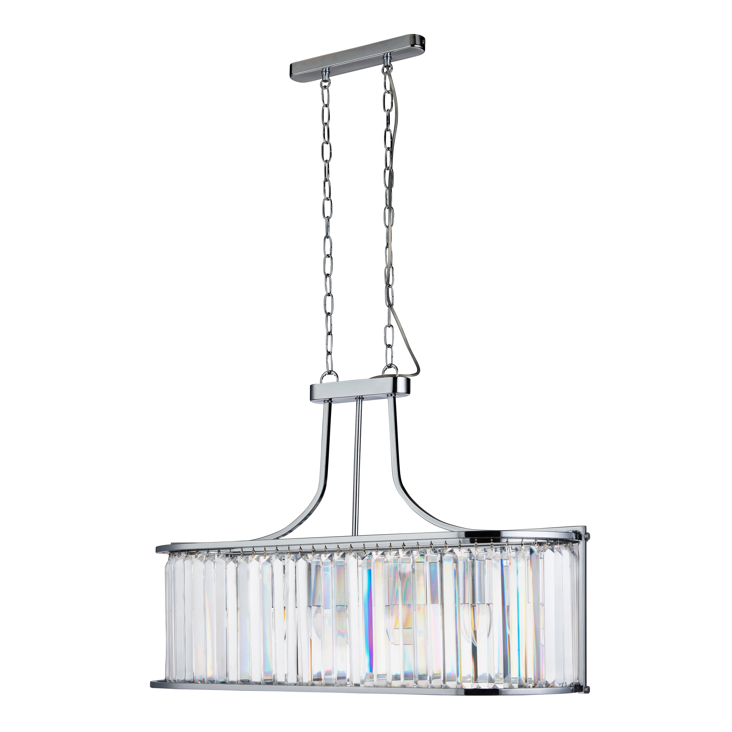 Searchlight Villier 5 Light Oval Pendant, Chrome With Crystal Glass