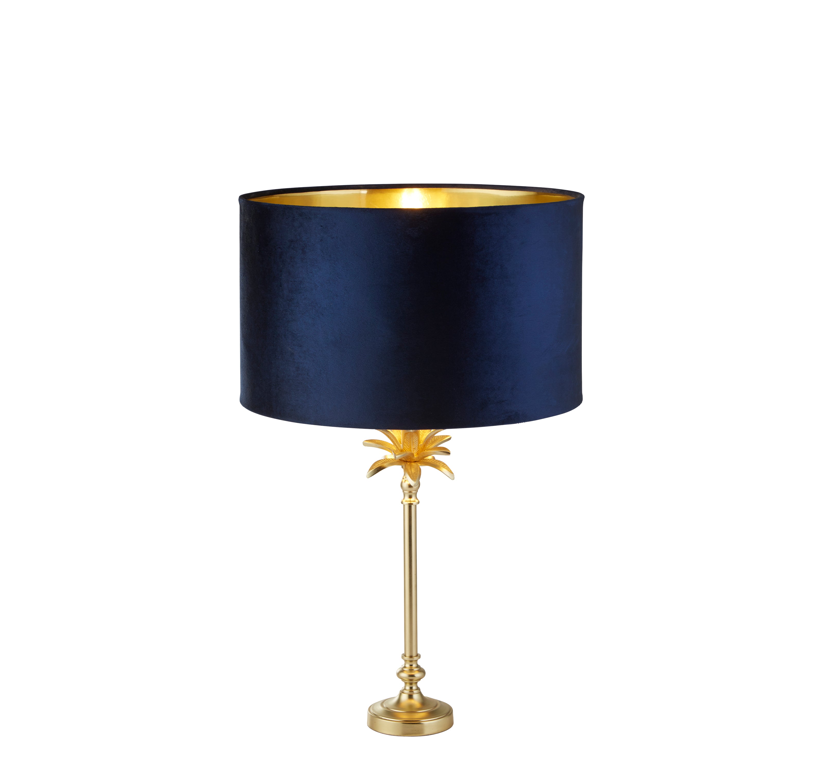 Searchlight Paisley Table Lamp - Satin Brass & Navy Velvet Shade