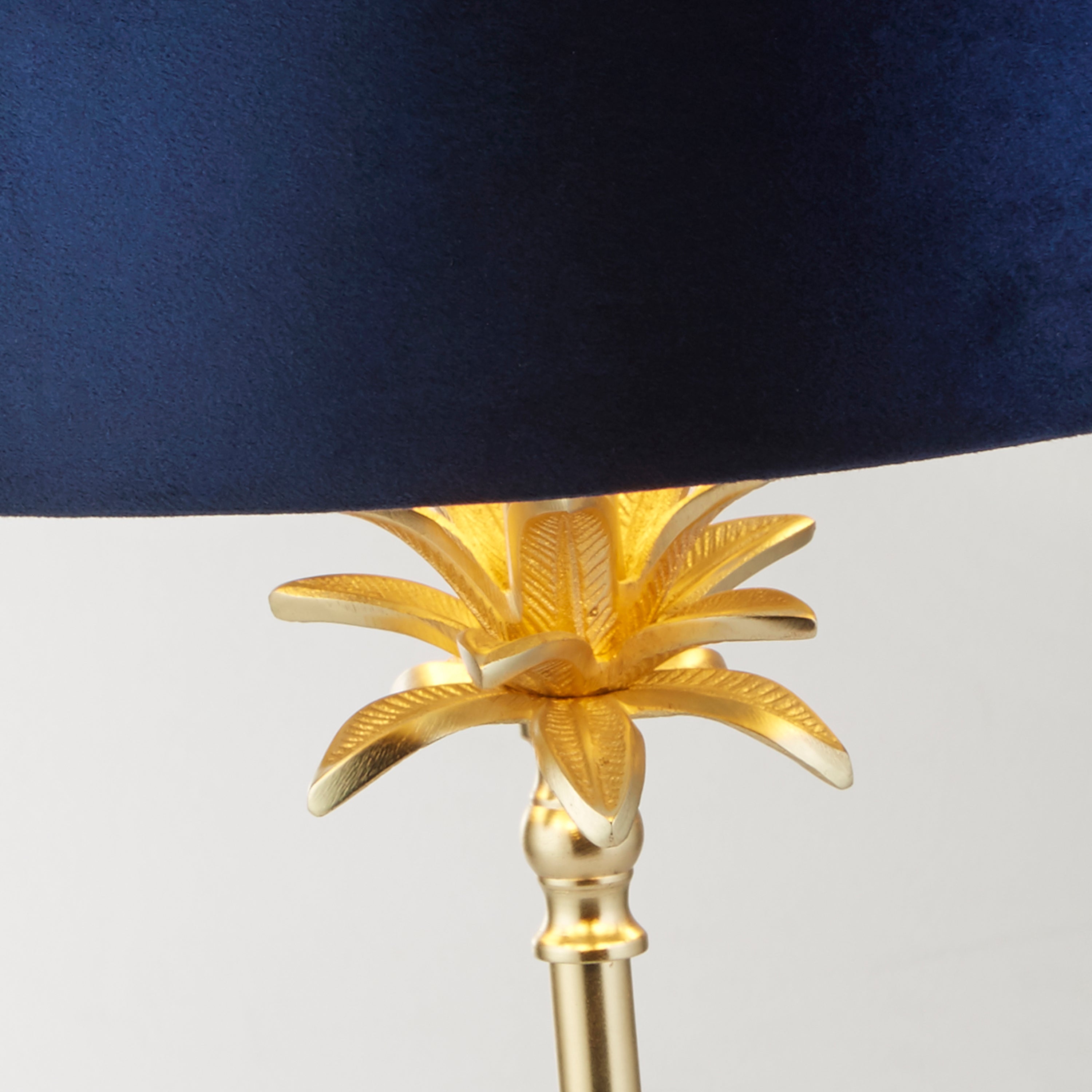 Searchlight Paisley Table Lamp - Satin Brass & Navy Velvet Shade