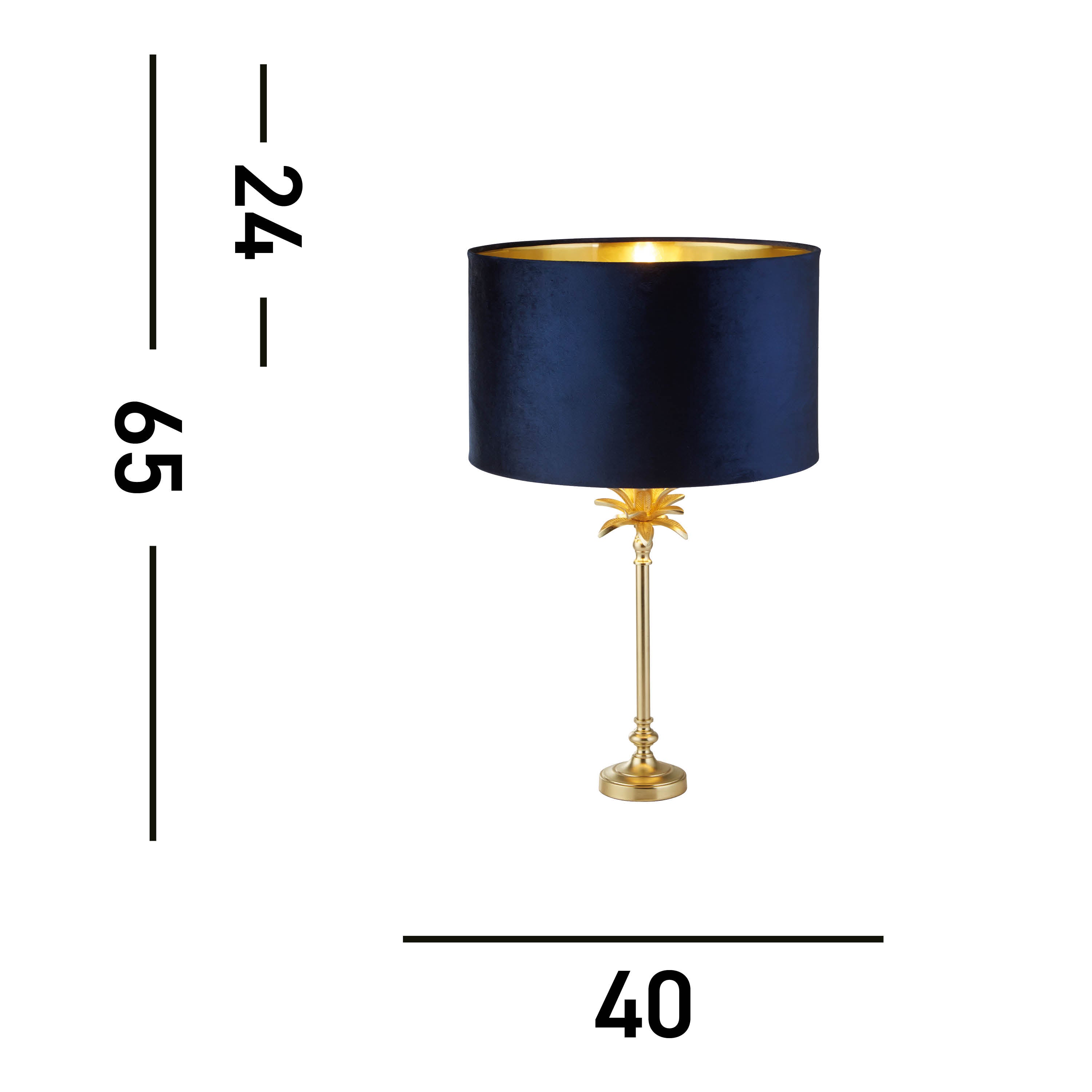 Searchlight Paisley Table Lamp - Satin Brass & Navy Velvet Shade