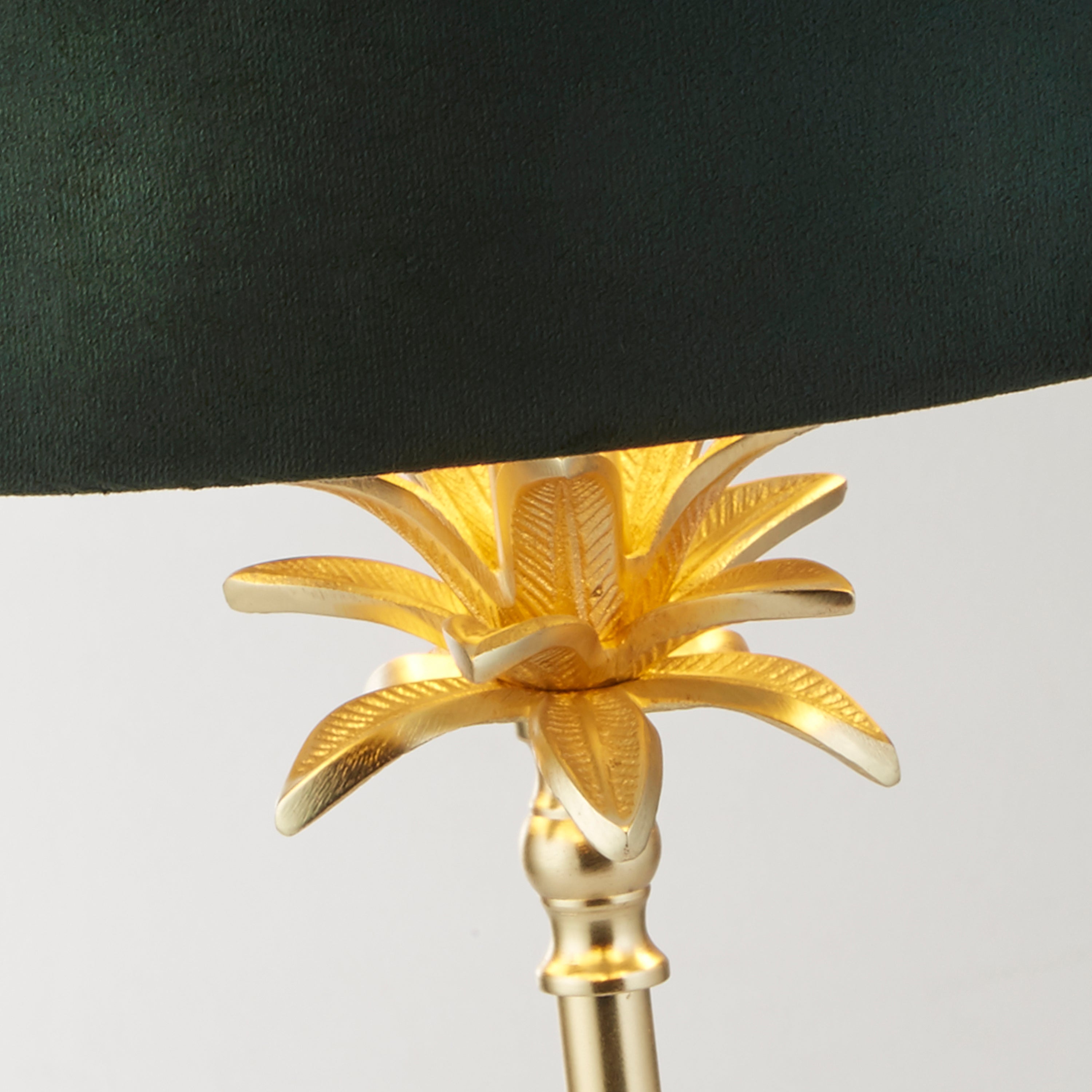Searchlight Paisley Table Lamp - Satin Brass & Green Velvet Shade