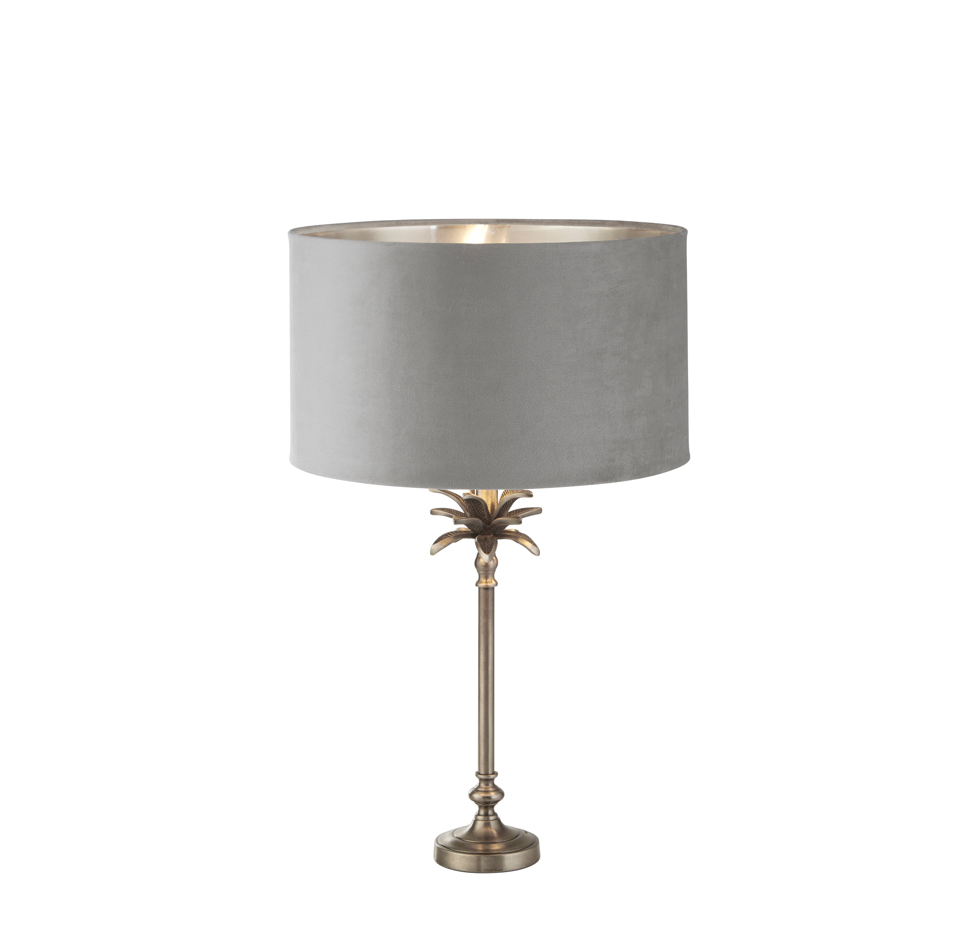 Searchlight Paisley Table Lamp - Antique Nickel & Grey Velvet Shade
