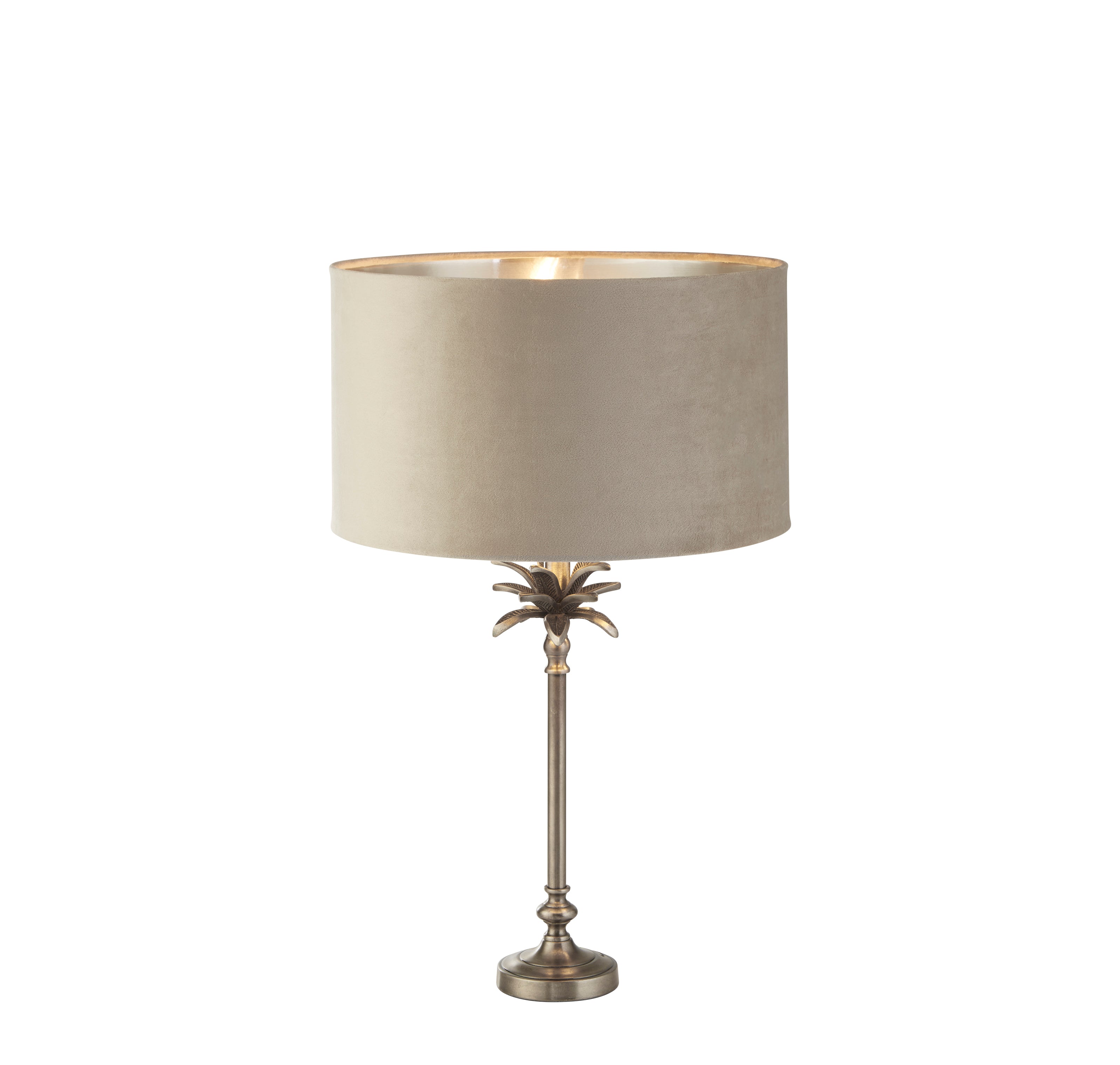 Searchlight Paisley Table Lamp - Antique Nickel & Taupe Velvet Shade