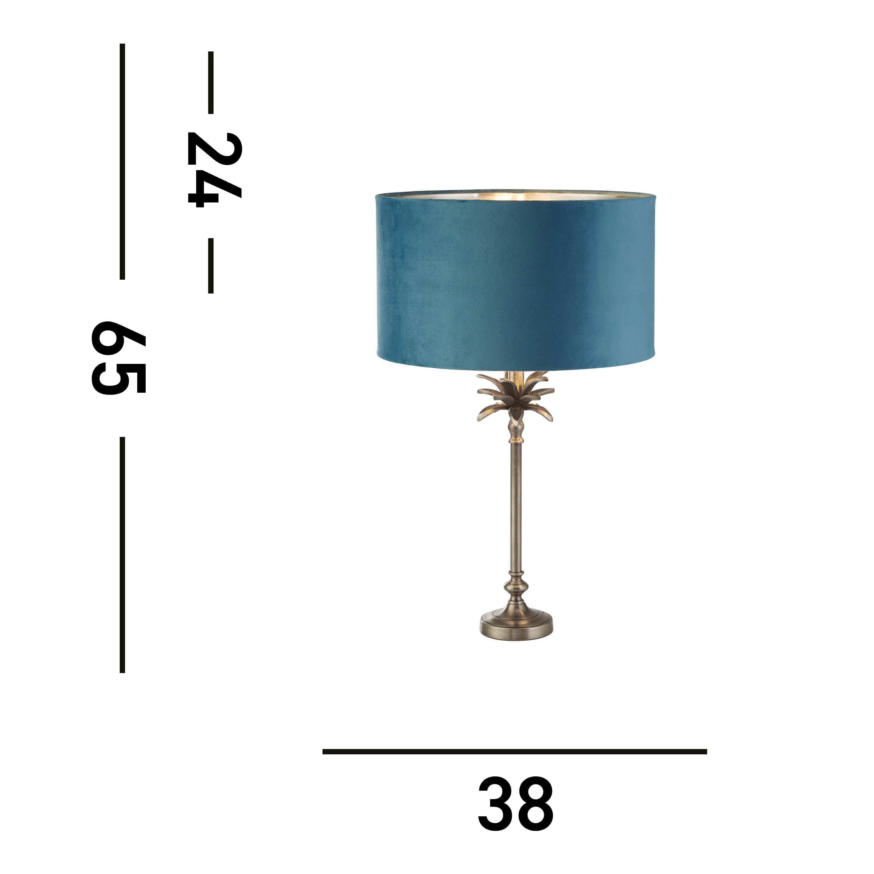 Searchlight Paisley Table Lamp - Antique Nickel & Teal Velvet Shade