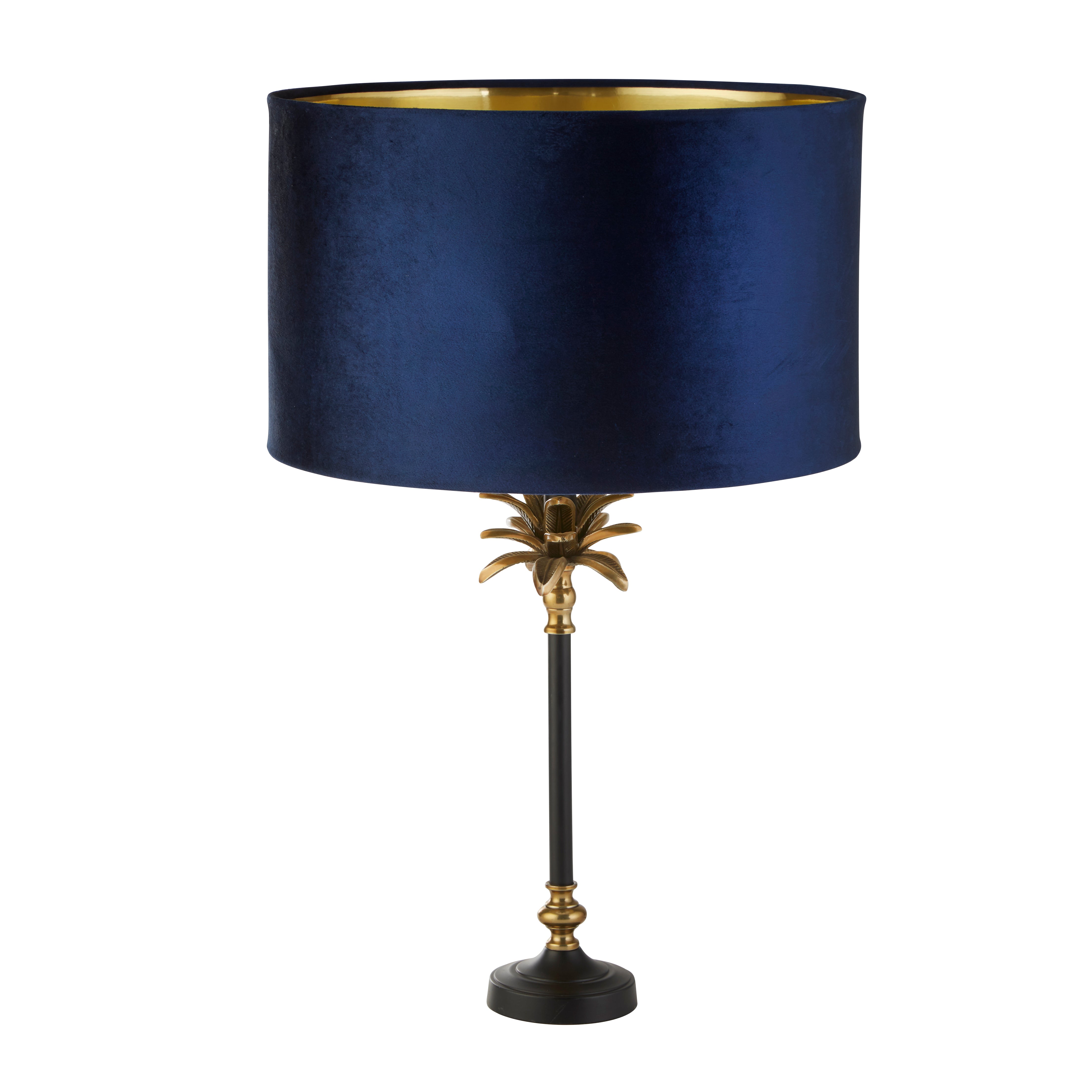 Searchlight Paisley Table Lamp - Black, Antique Brass & Navy Velvet Shade