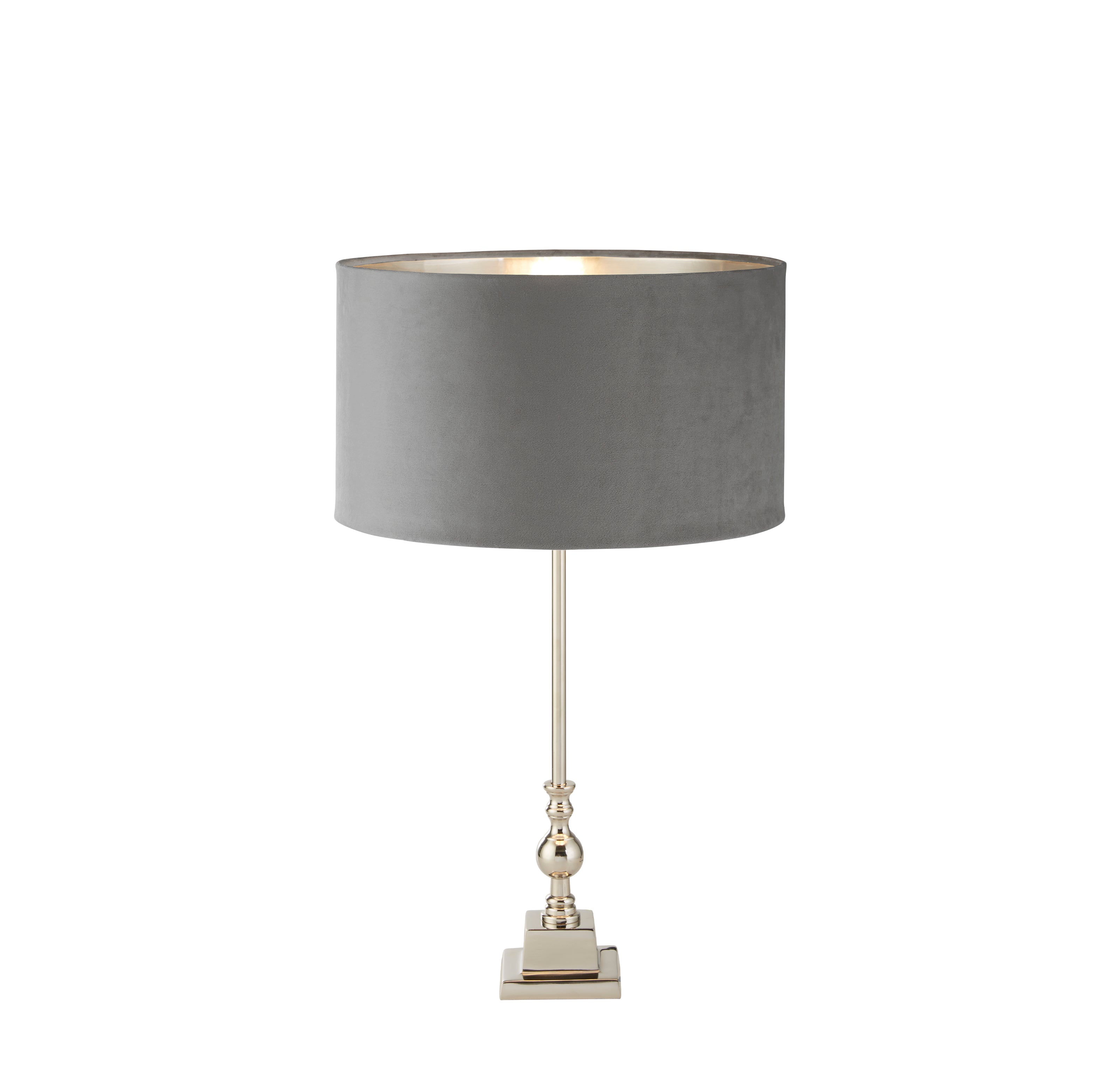 Searchlight Woodside Table Lamp - Chrome & Light Grey Velvet Shade