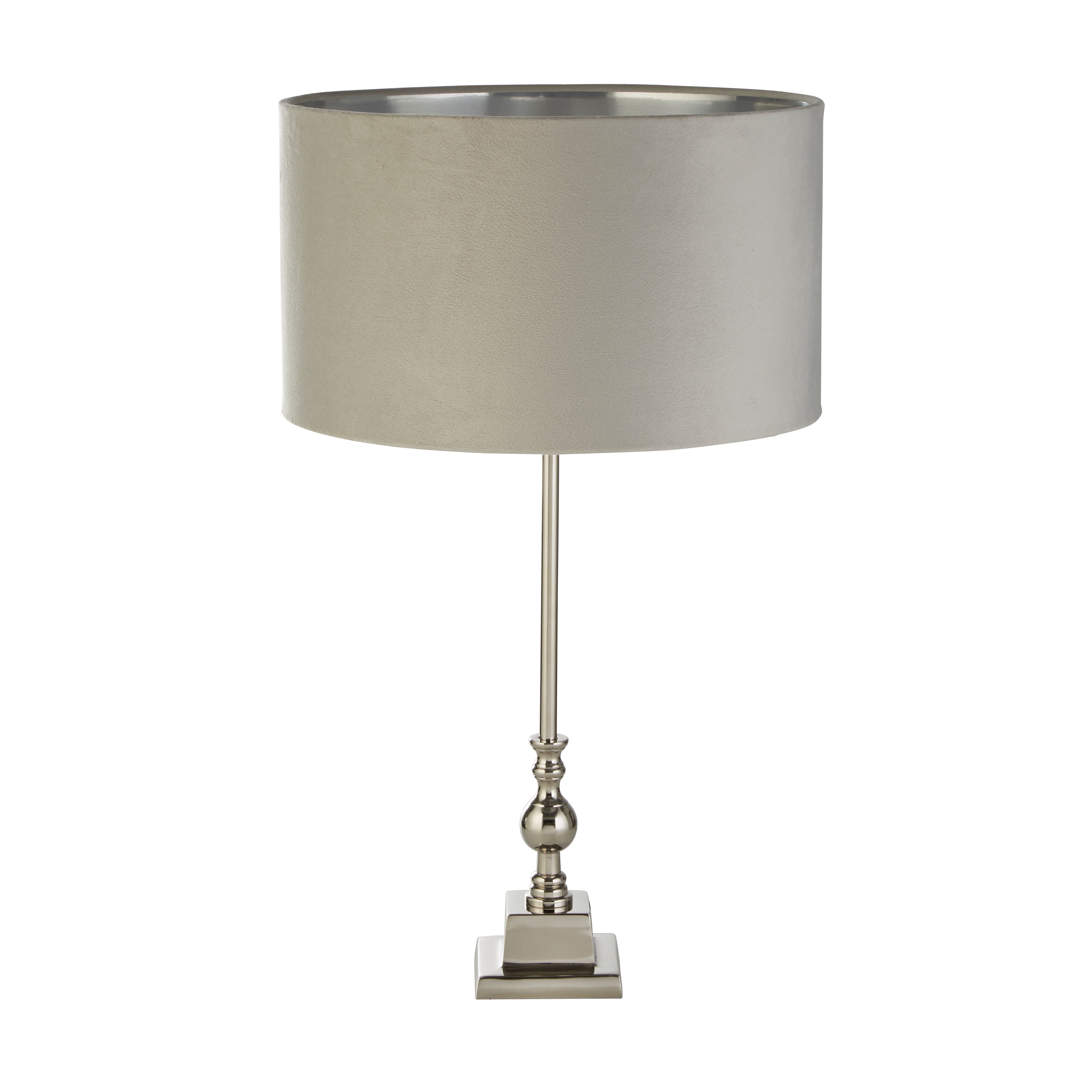 Searchlight Woodside Table Lamp - Chrome & Light Grey Velvet Shade