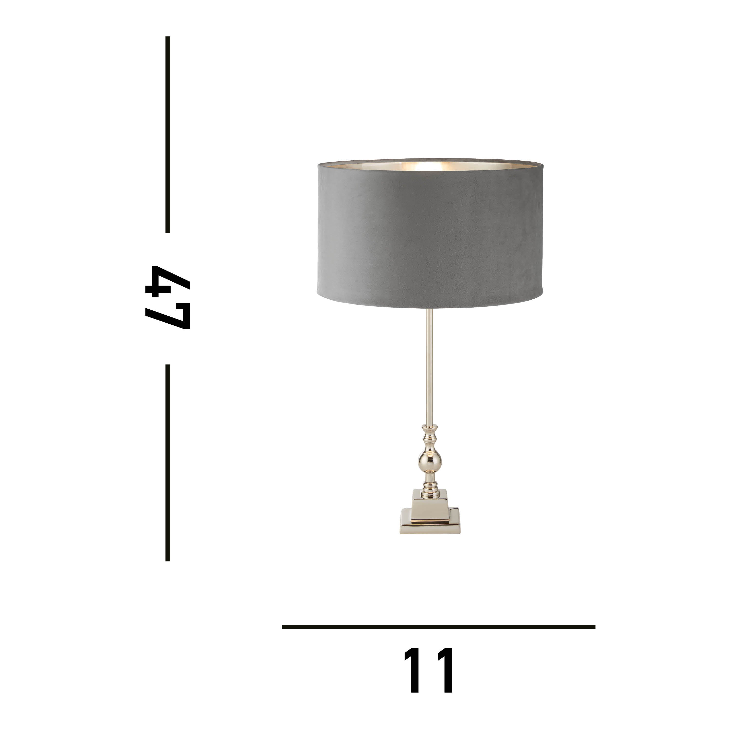 Searchlight Woodside Table Lamp - Chrome & Light Grey Velvet Shade