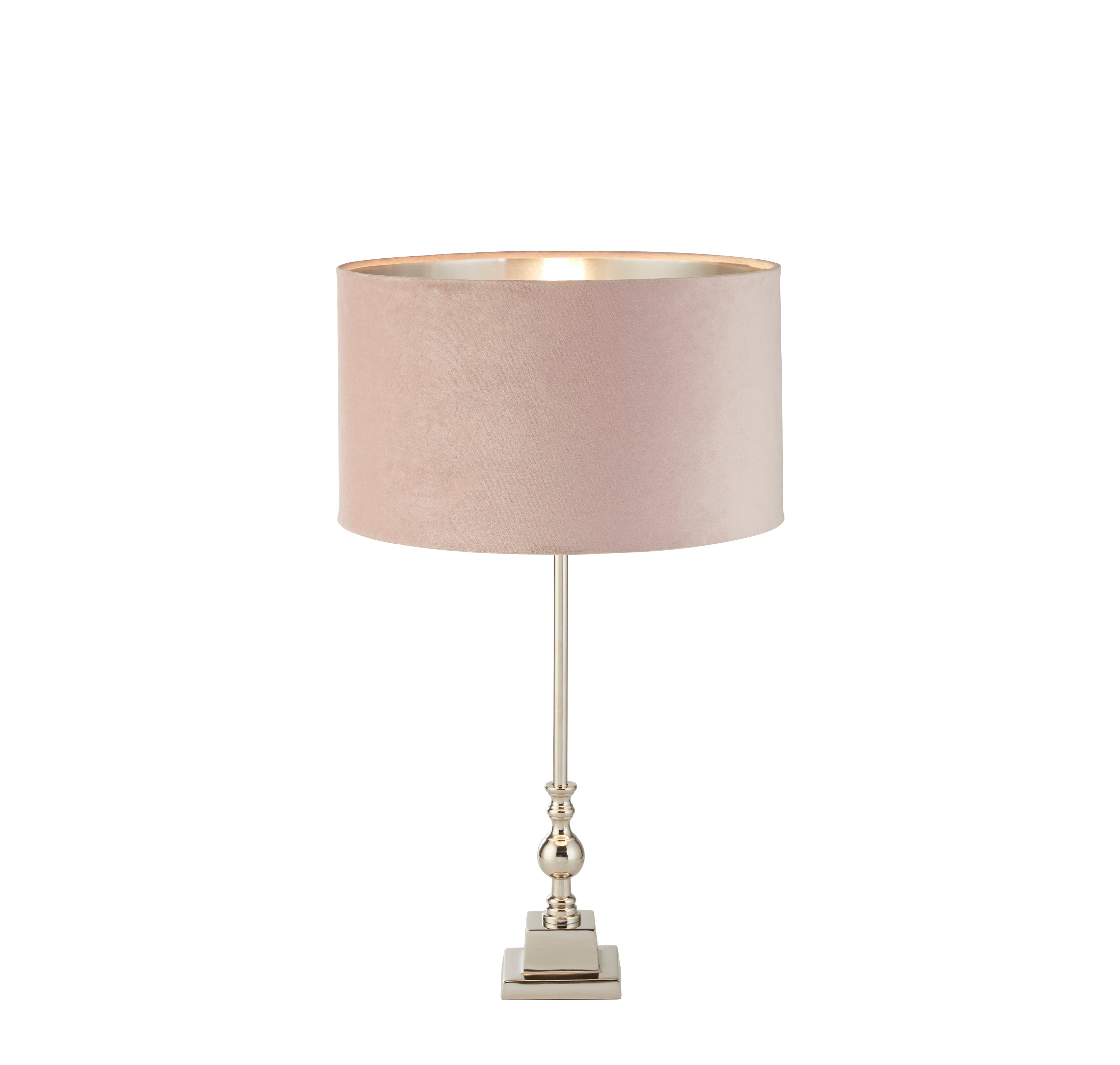 Searchlight Woodside Table Lamp - Chrome & Pink Velvet Shade