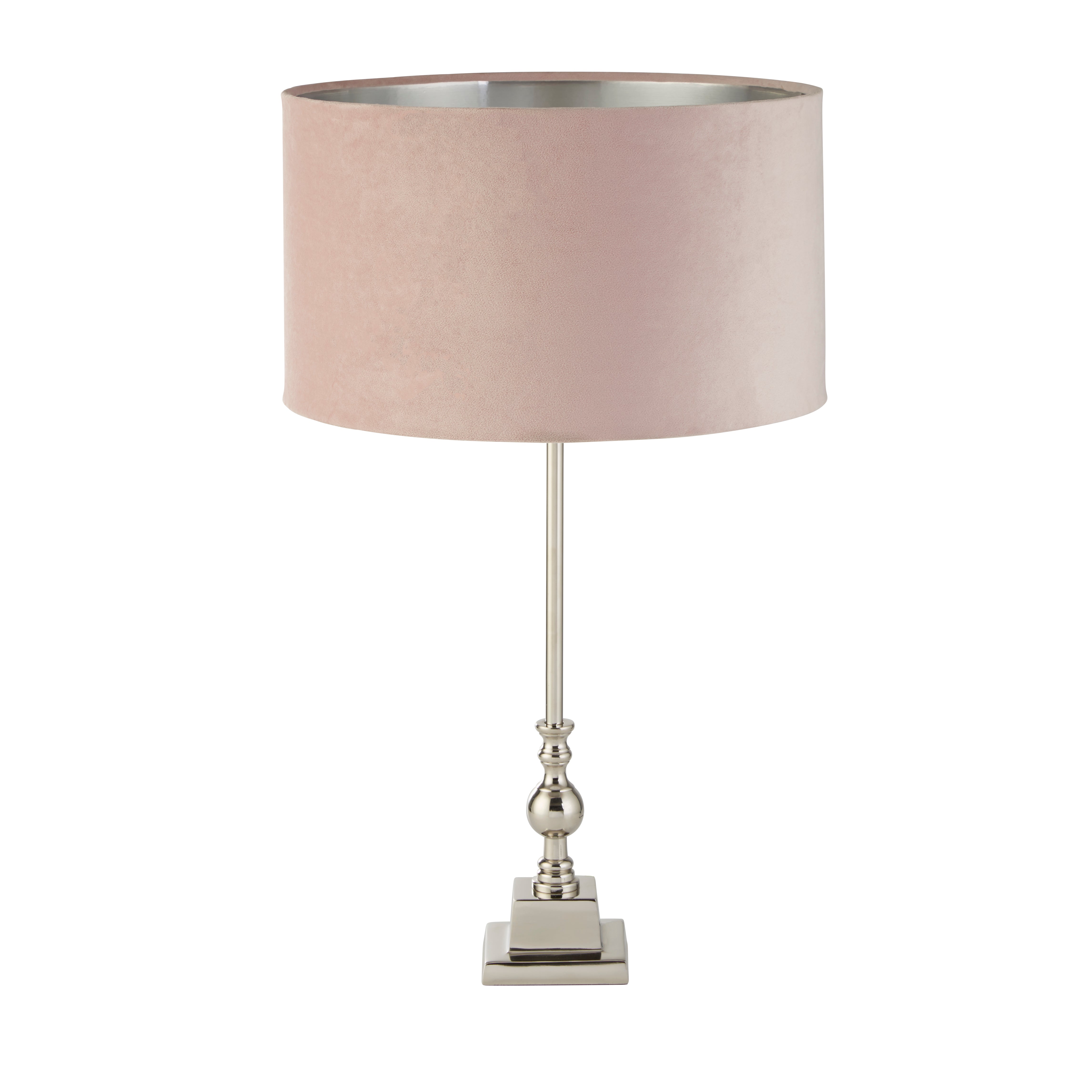 Searchlight Woodside Table Lamp - Chrome & Pink Velvet Shade