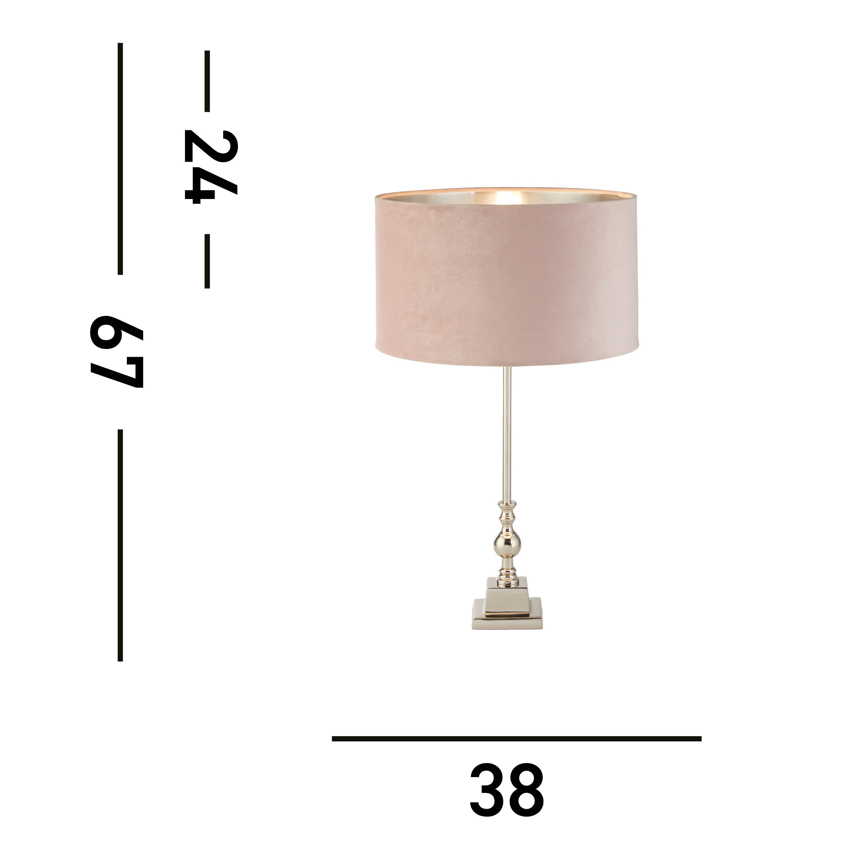 Searchlight Woodside Table Lamp - Chrome & Pink Velvet Shade
