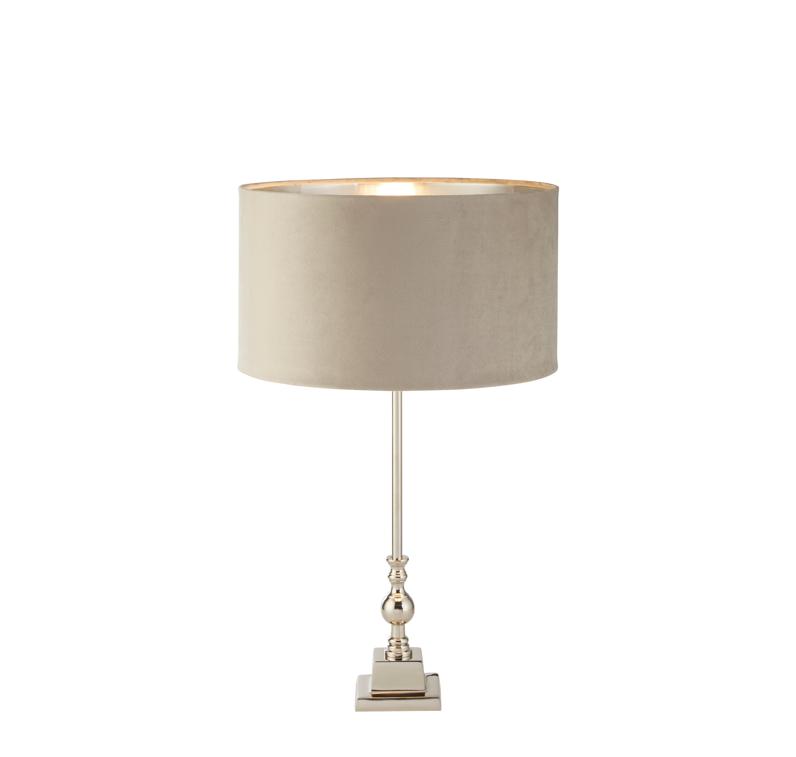 Searchlight Woodside Table Lamp - Chrome & Taupe Velvet Shade
