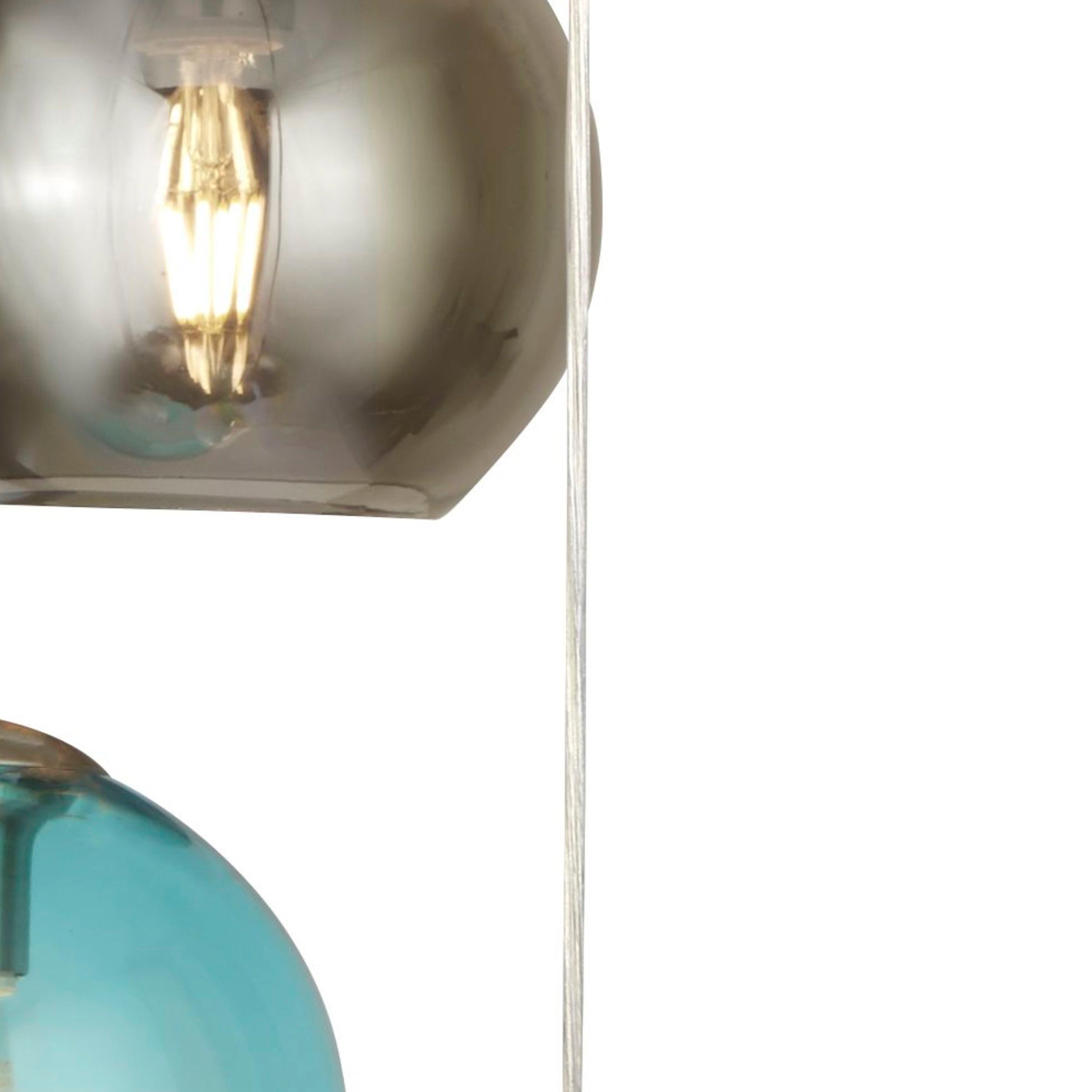 Searchlight Malwood 5 Light Pendant, Satin Silver With Multi Coloured Glass