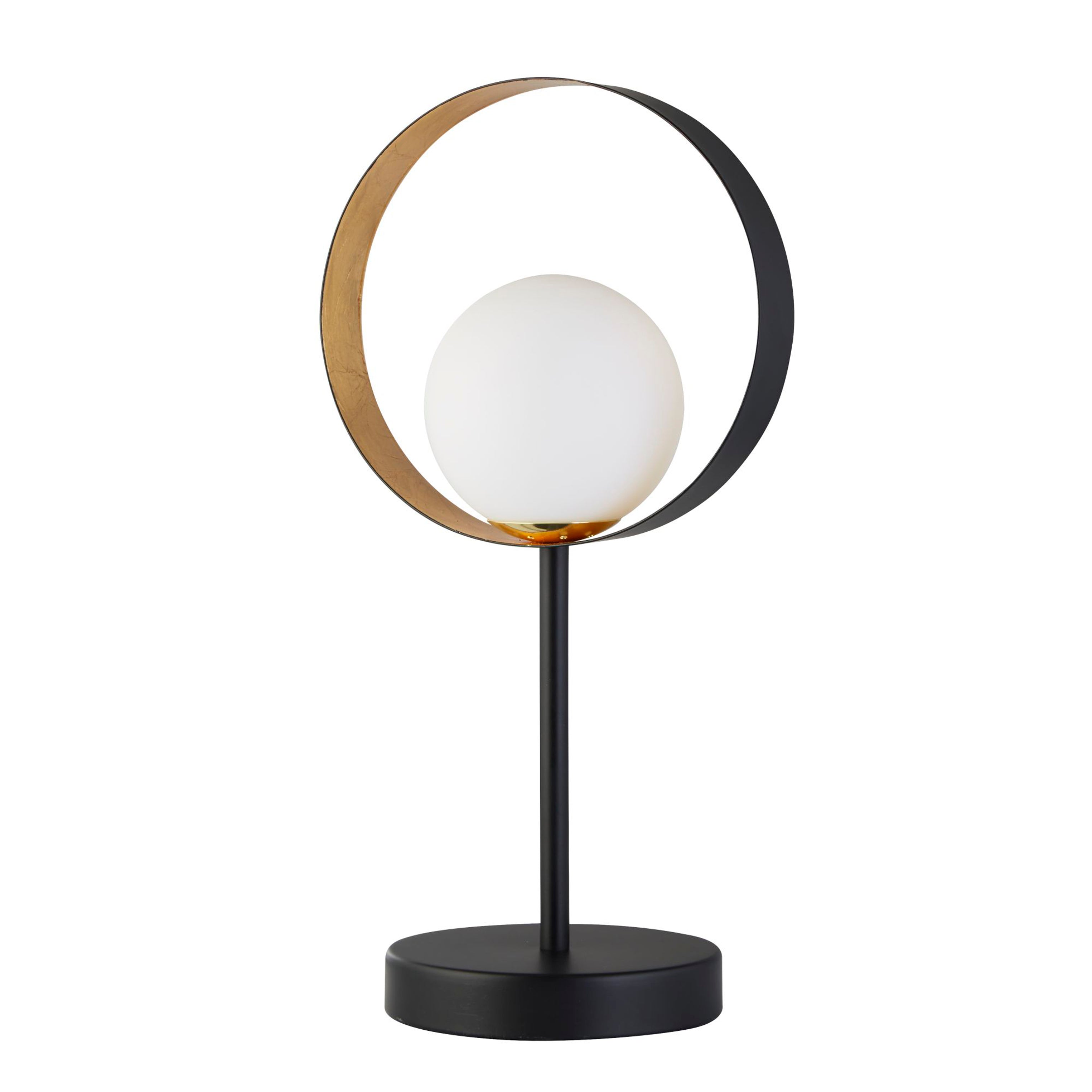 Searchlight Olivia Table Lamp - Matt Black Gold Leaf With Opal Glass Globe
