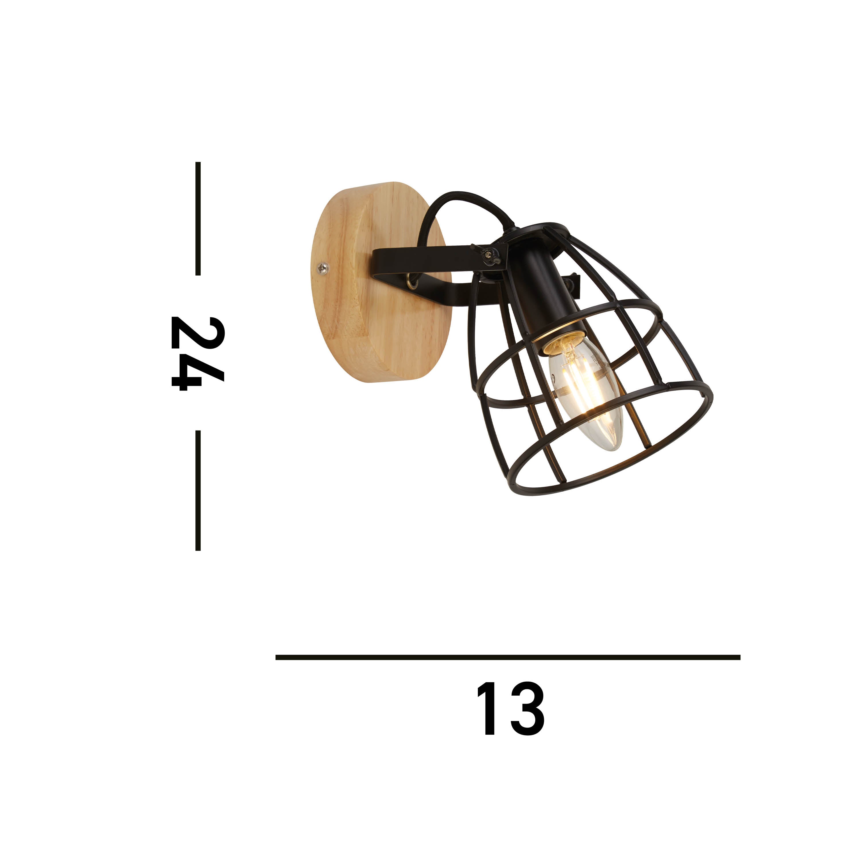Searchlight Vermouth Cage Round Wall Light - Matt Black & Wood