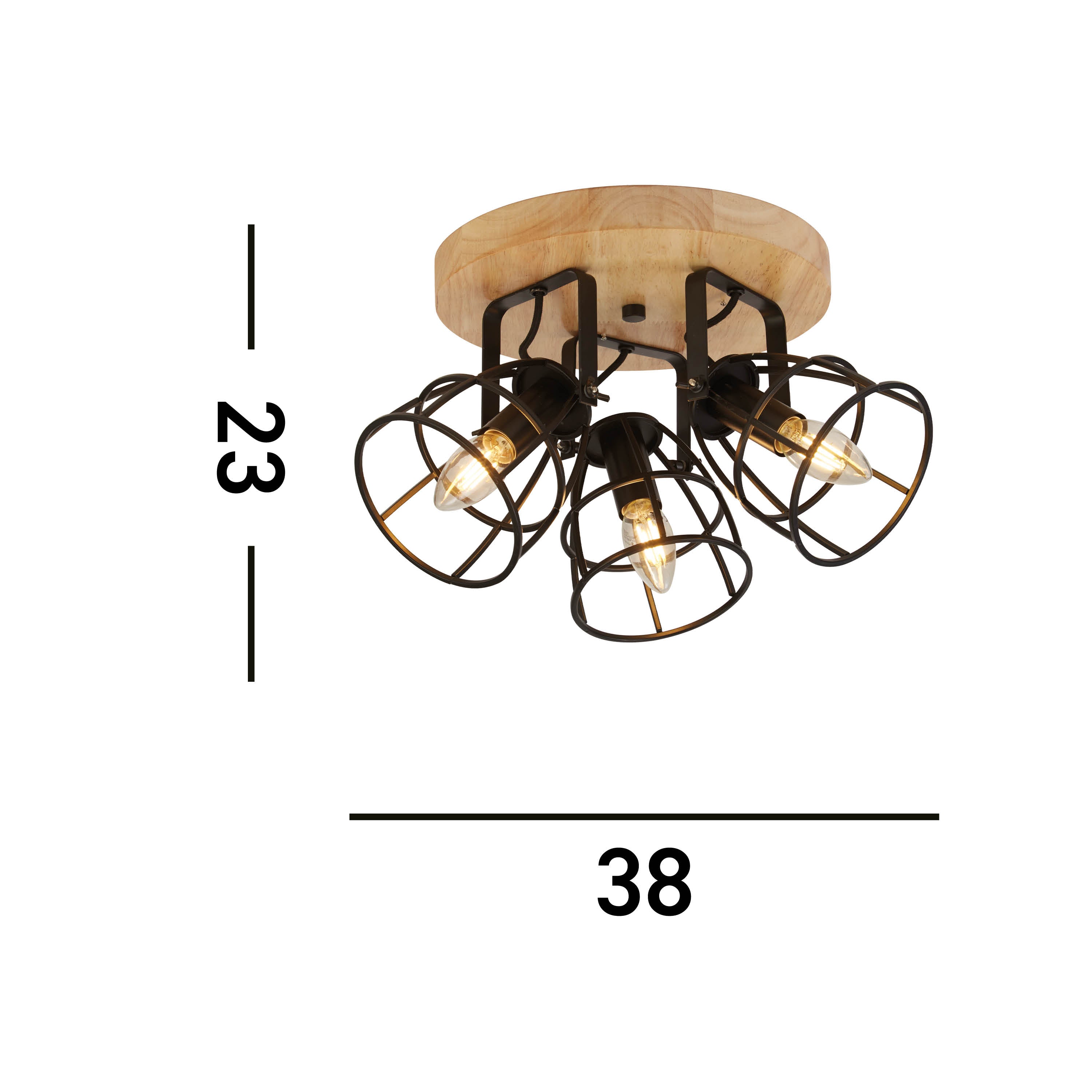 Searchlight Vermouth 3 Light Cage Round Ceiling Light - Matt Black & Wood
