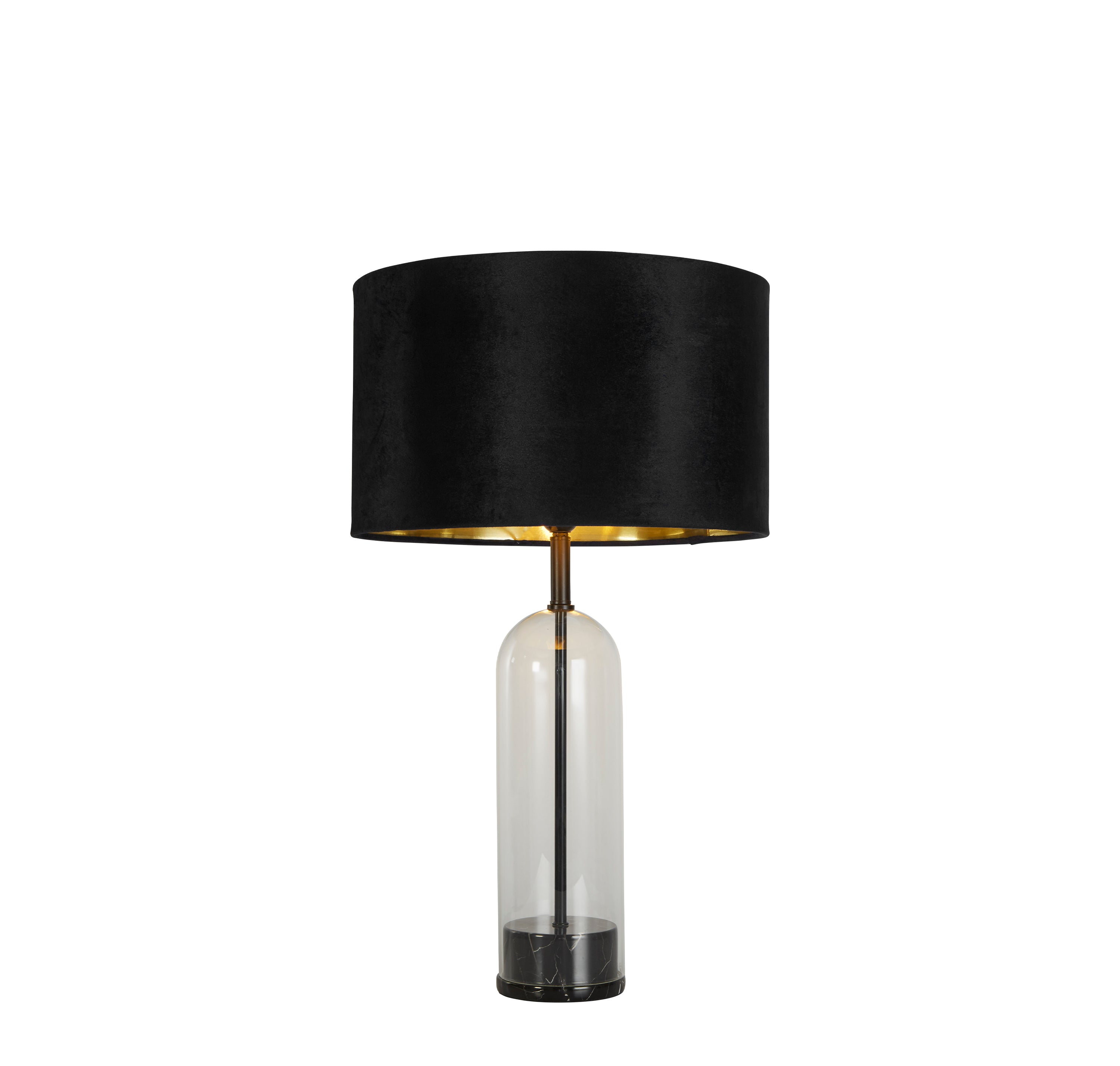 Searchlight Owen Table Lamp - Black, Glass, Marble & Black Velvet