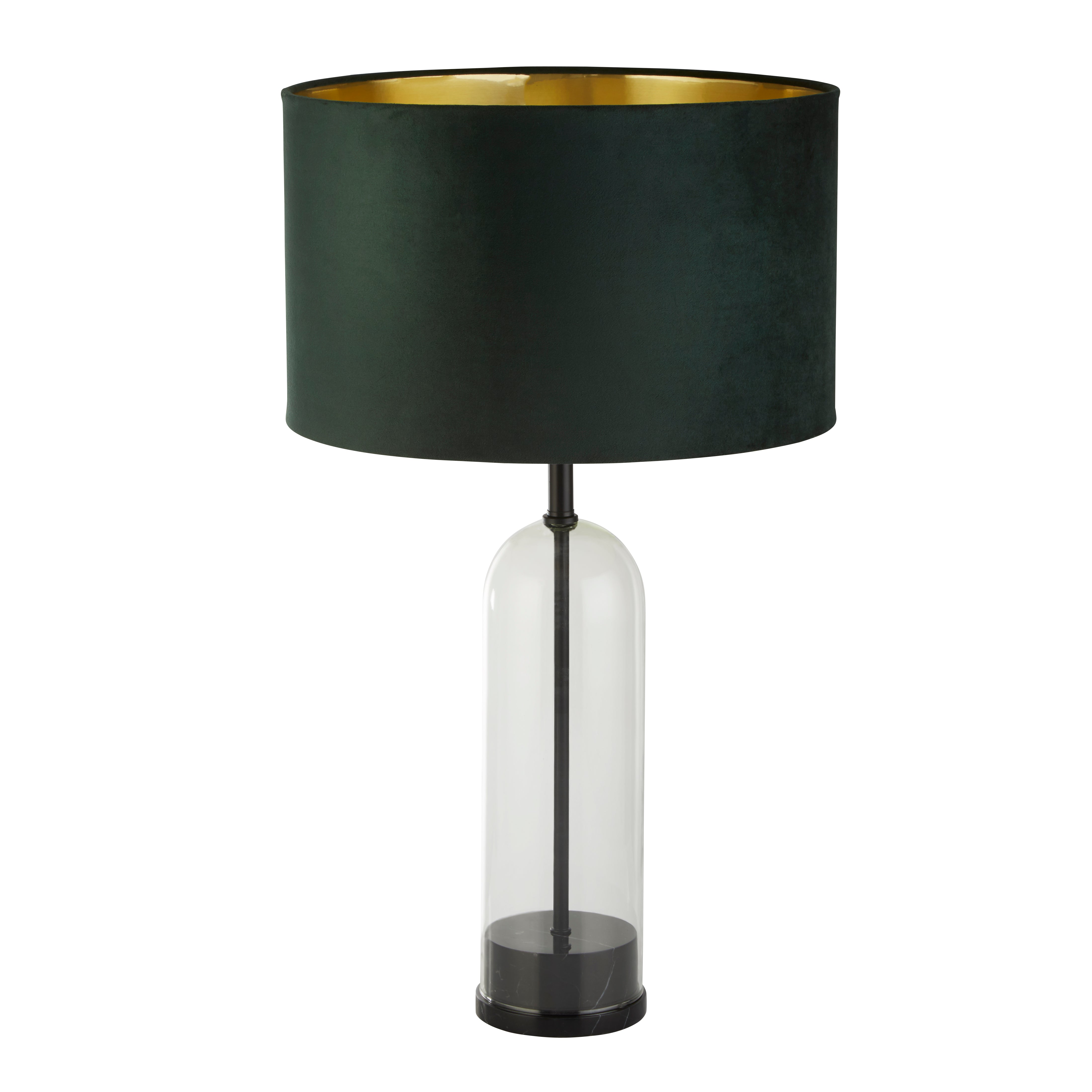 Searchlight Owen Table Lamp - Black, Glass, Marble & Green Velvet