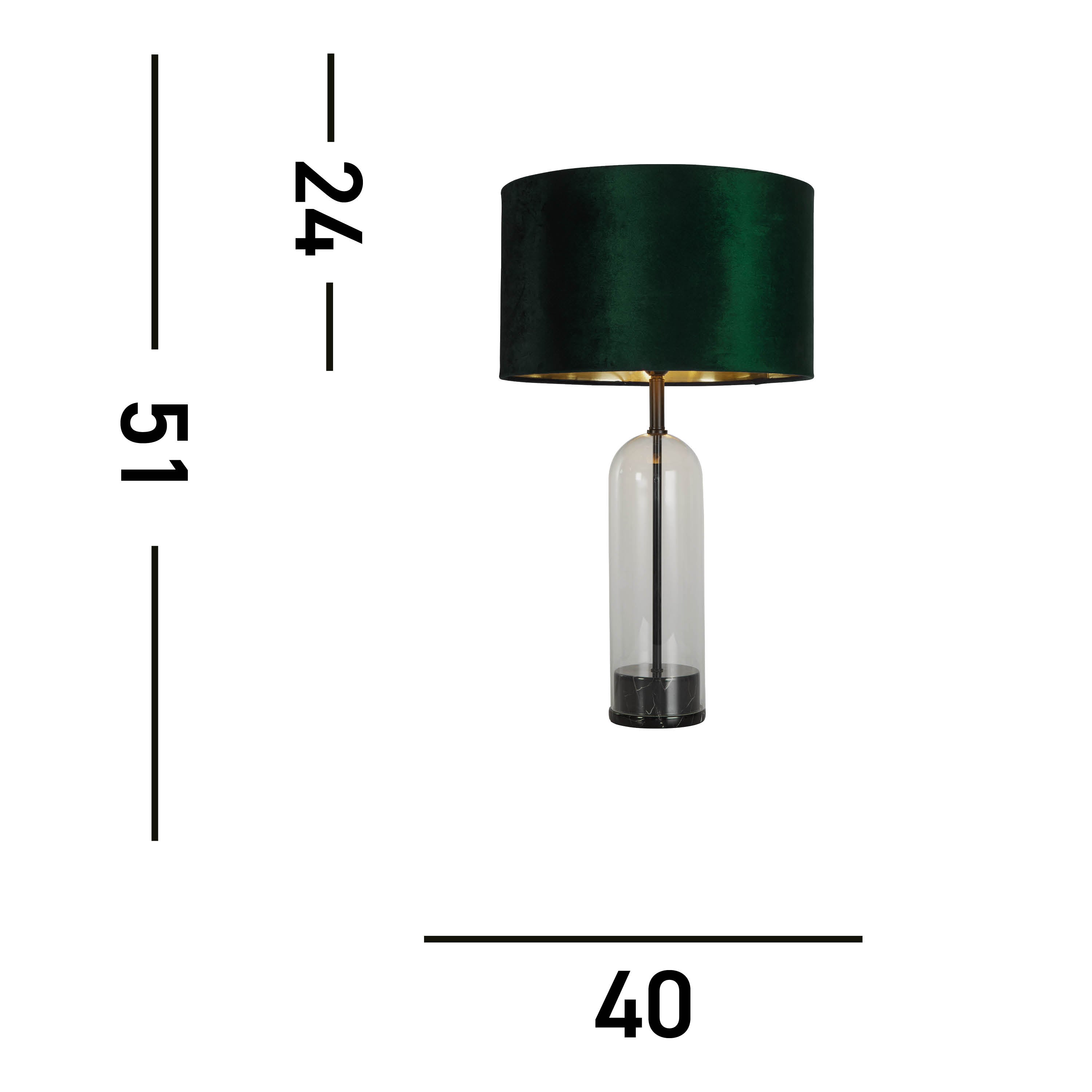 Searchlight Owen Table Lamp - Black, Glass, Marble & Green Velvet