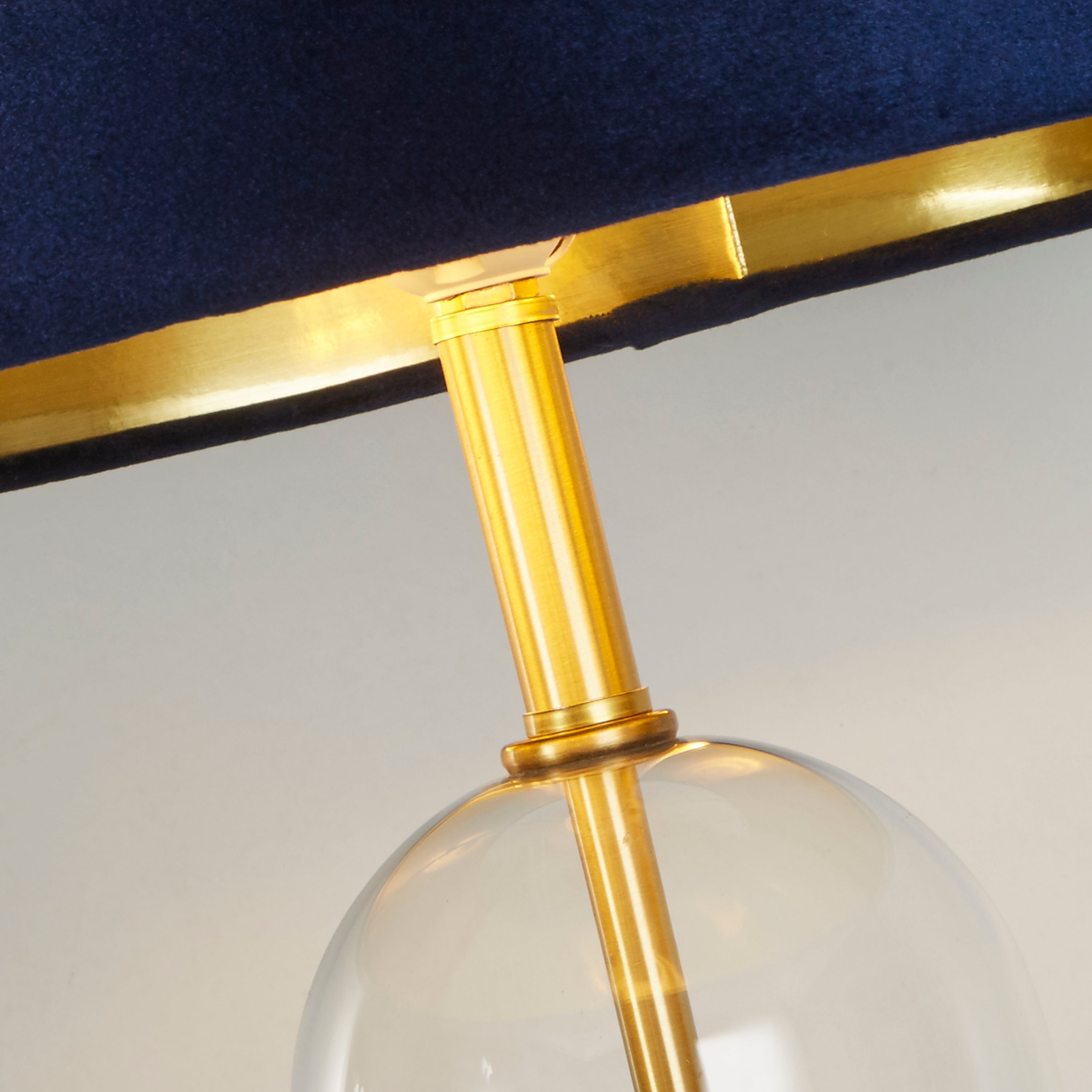 Searchlight Owen Table Lamp - Brass, Glass & Navy Velvet Shade