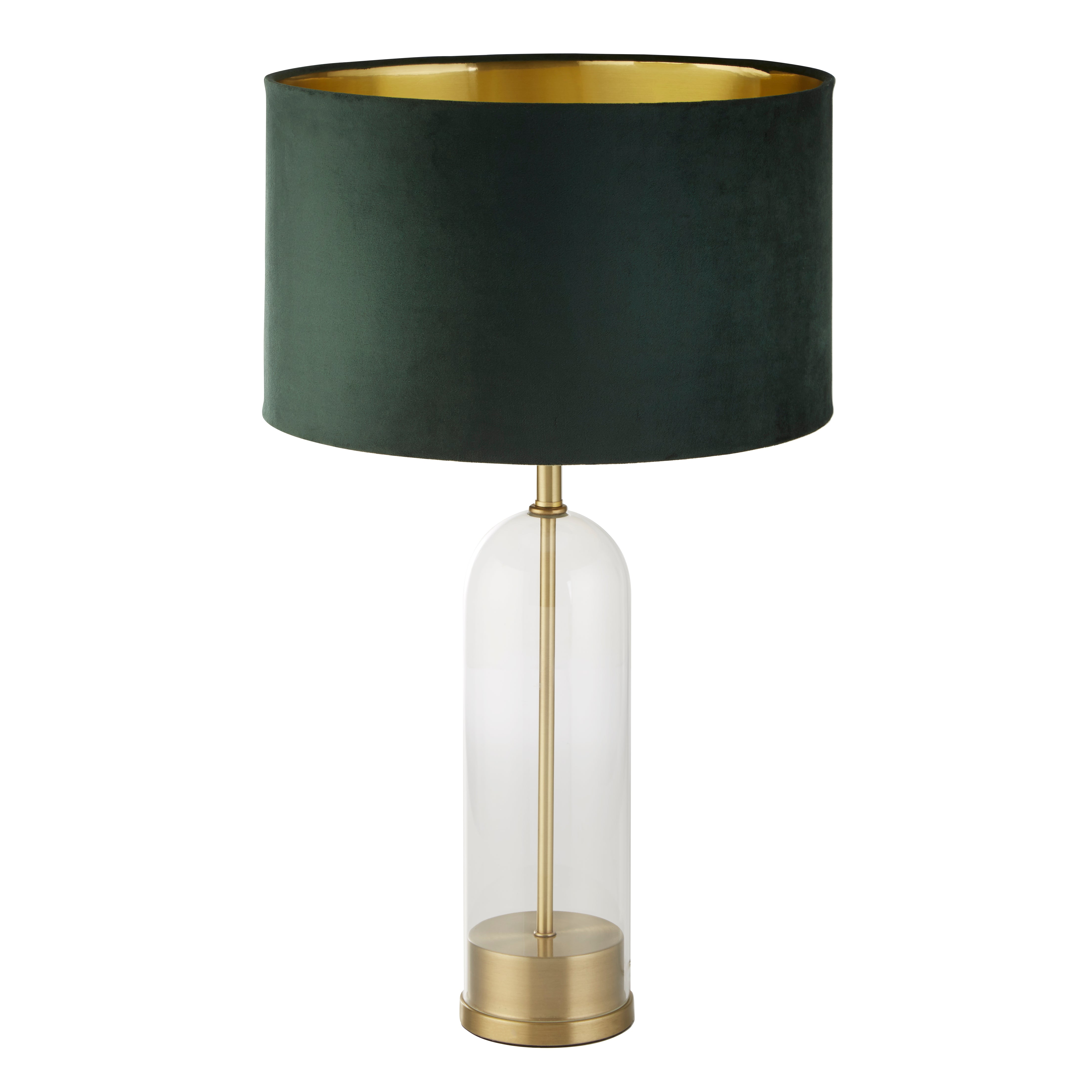 Searchlight Owen Table Lamp - Brass, Glass & Green Velvet Shade