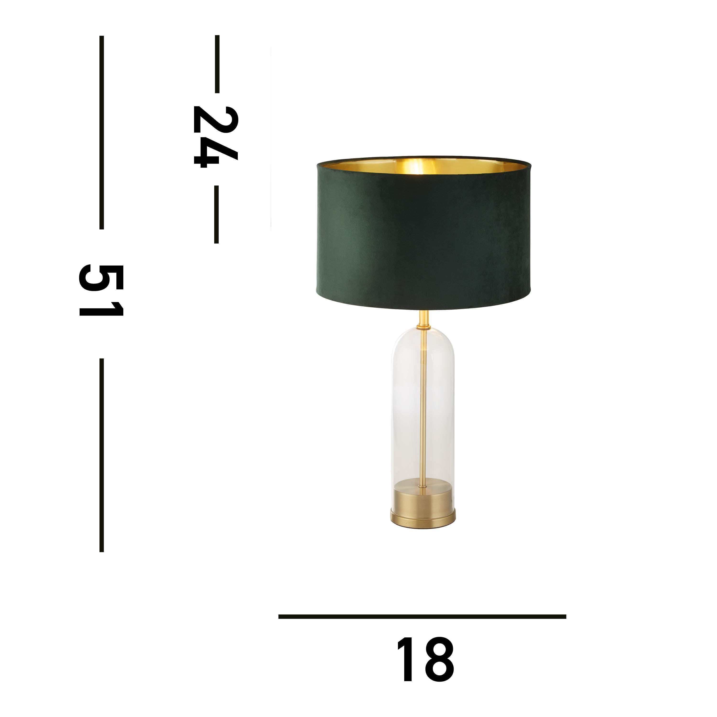 Searchlight Owen Table Lamp - Brass, Glass & Green Velvet Shade