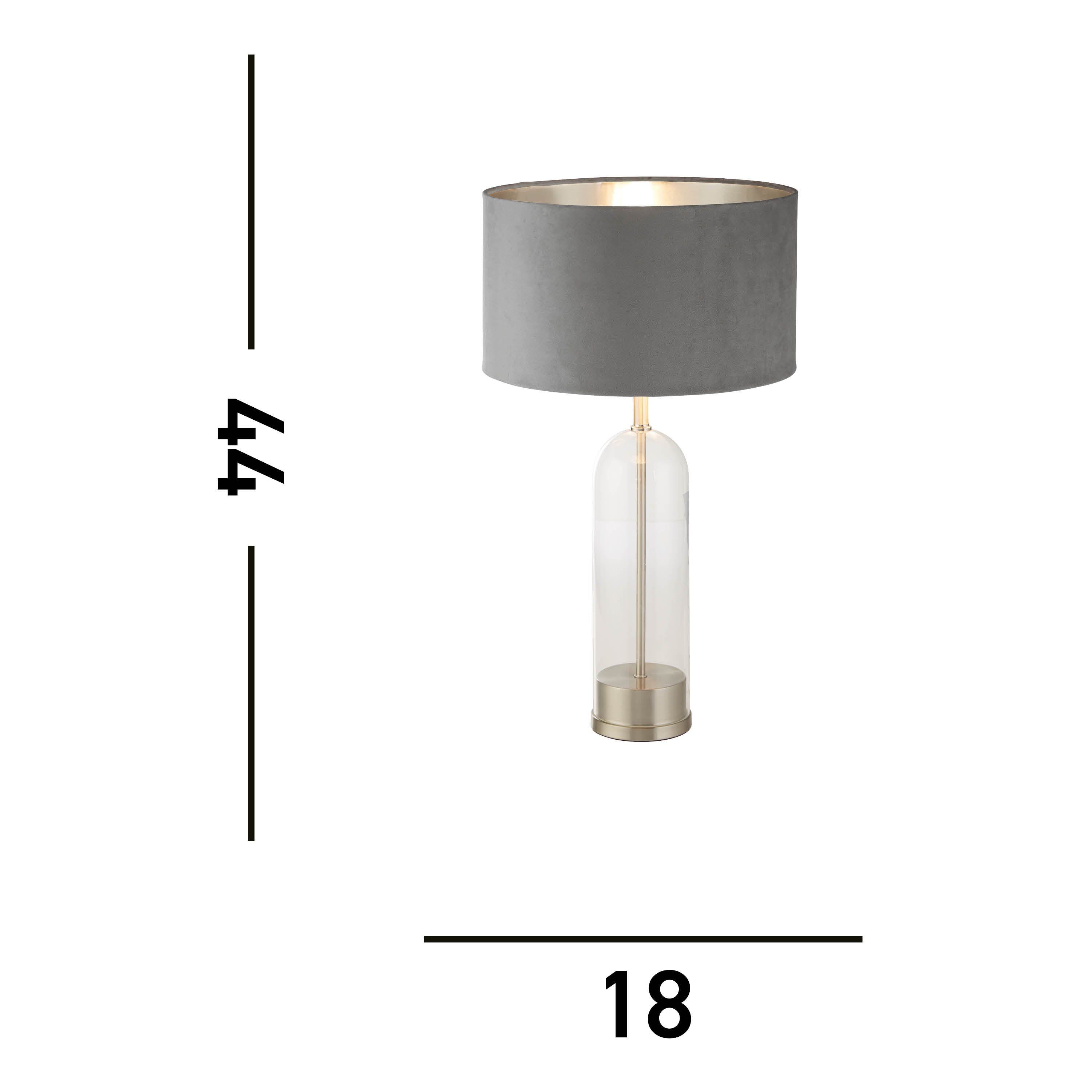 Searchlight Owen Table Lamp - Satin Nickel, Glass & Grey Velvet Shade