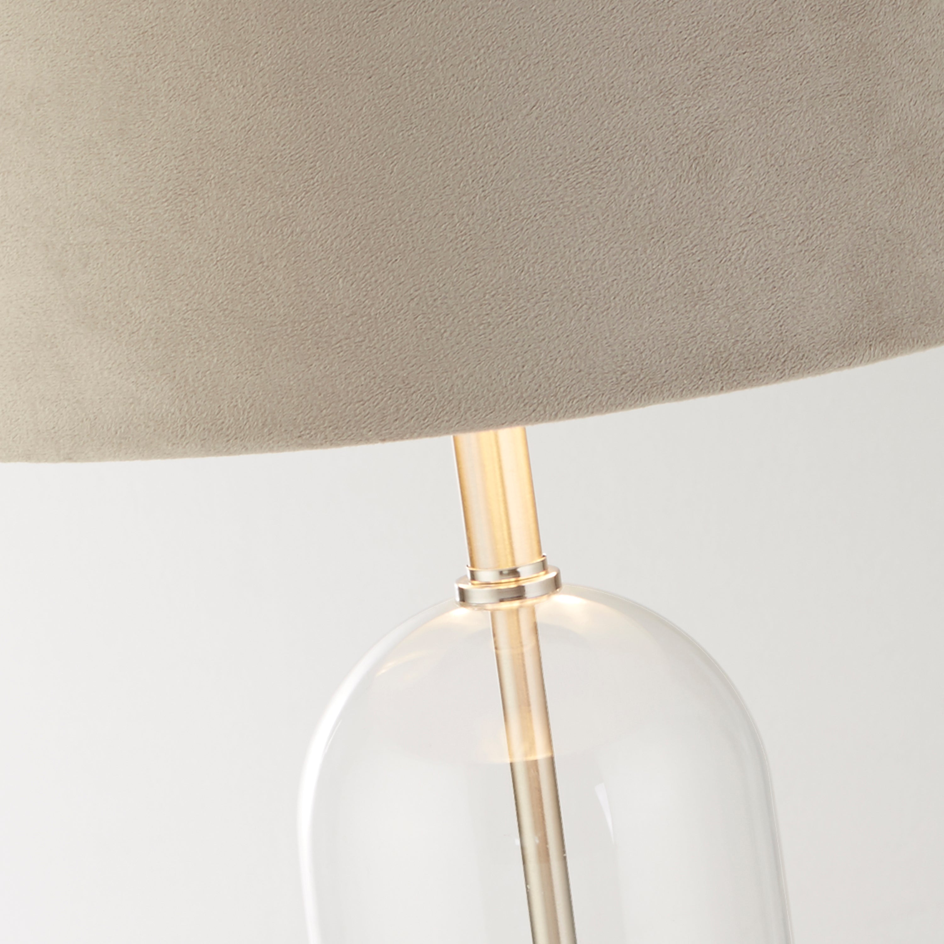 Searchlight Owen Table Lamp - Satin Nickel, Glass & Taupe Velvet Shade