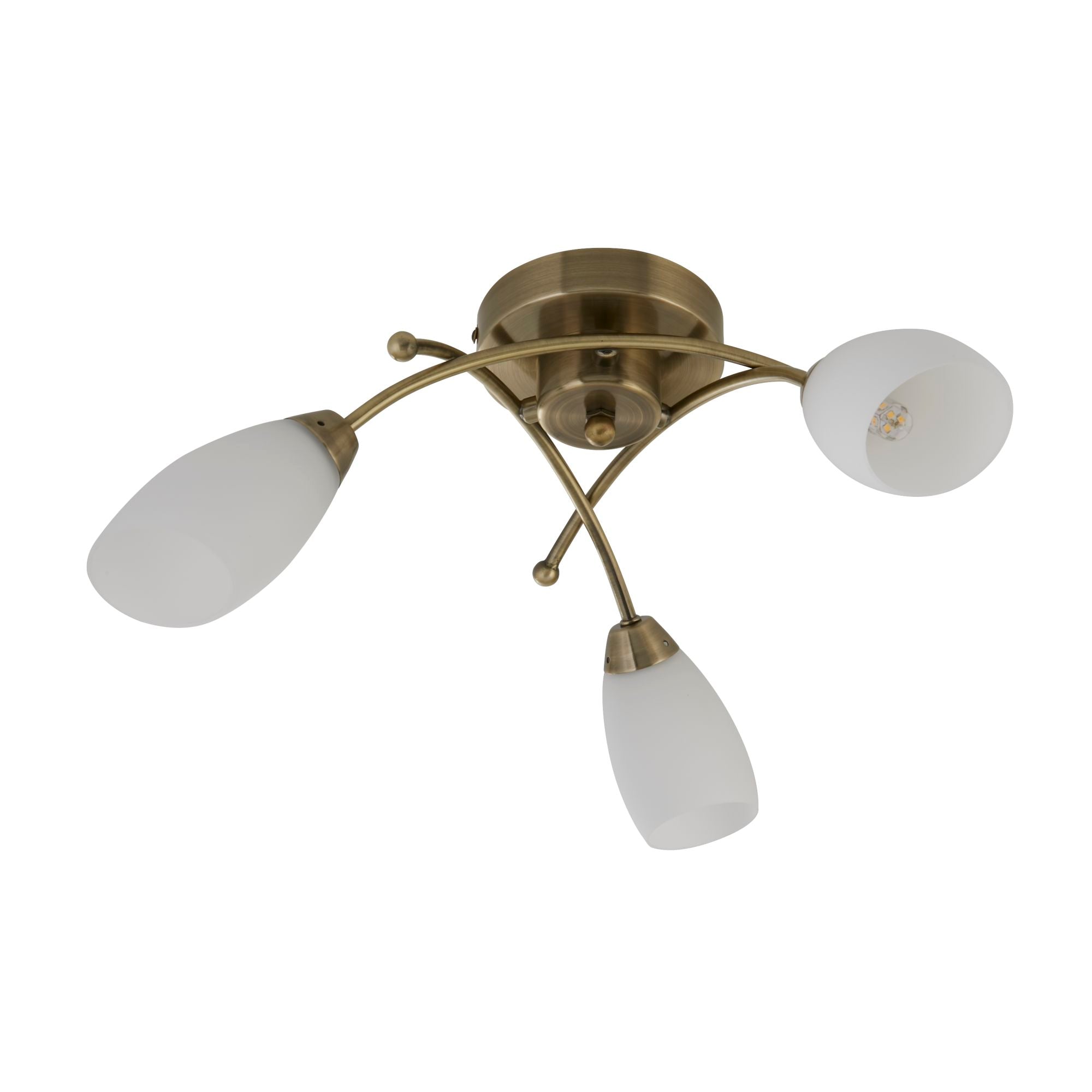 Searchlight Oakfield 3 Light Antique Brass Flush With Opal Glass