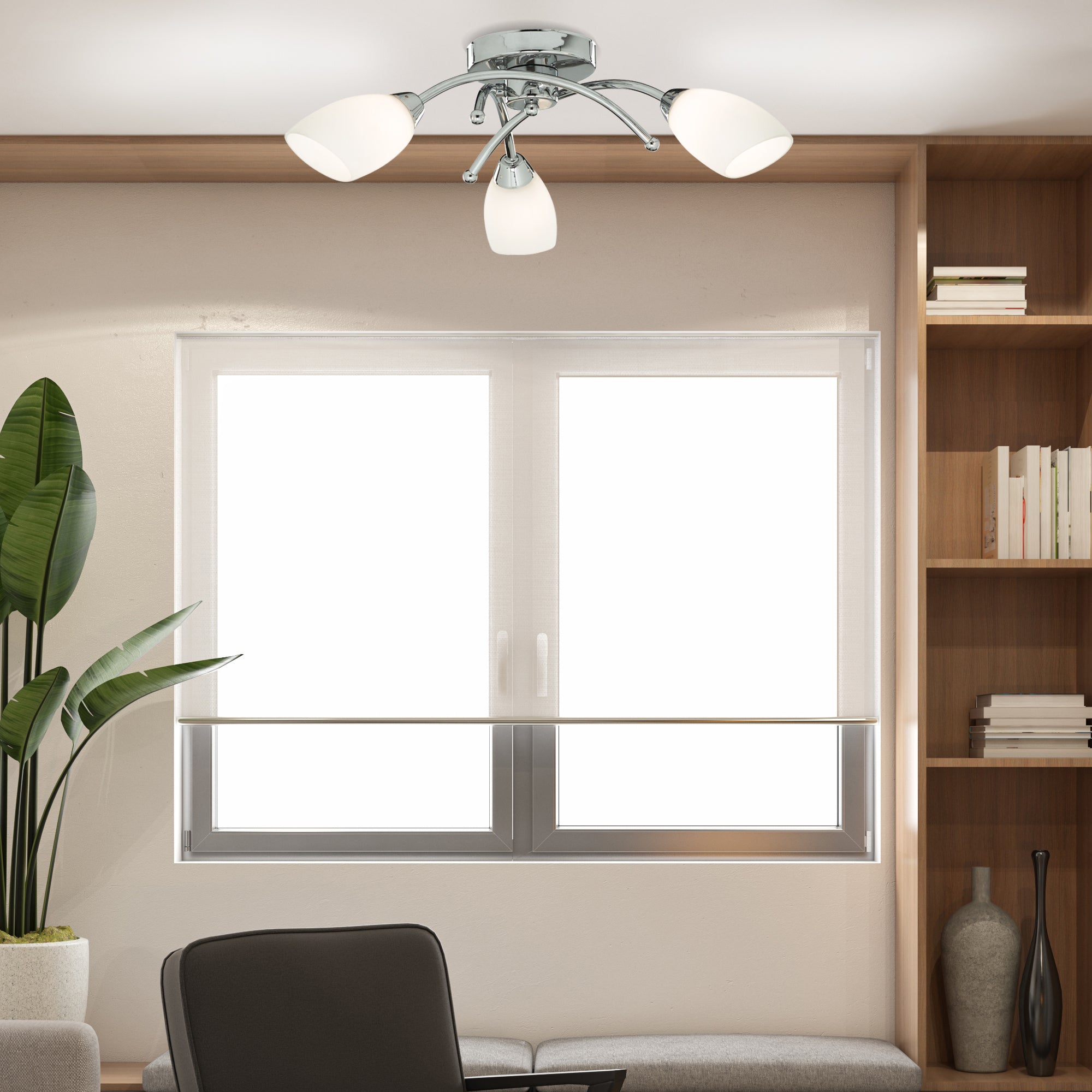 Searchlight Oakfield 3 Light Chrome Flush With Opal Glass