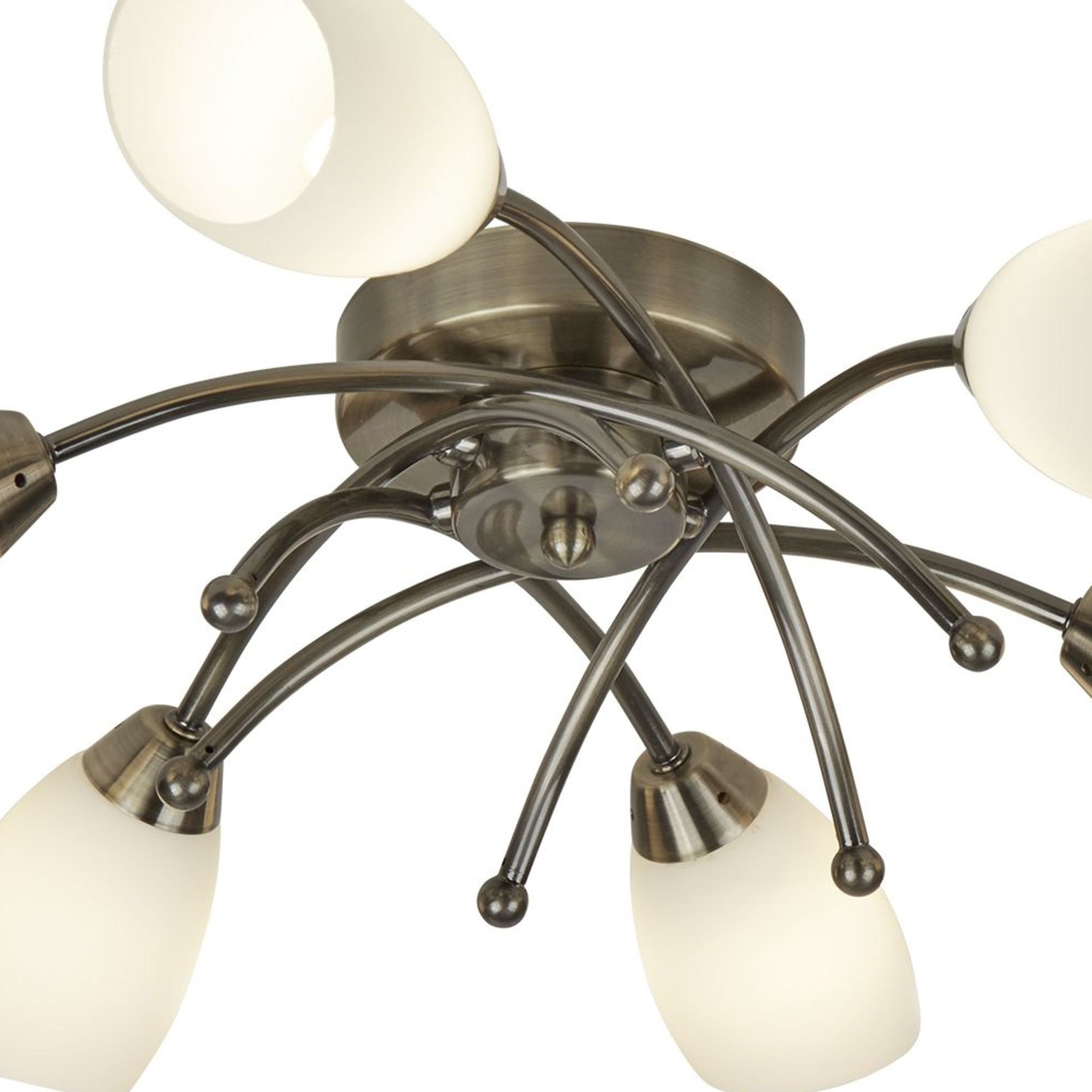 Searchlight Oakfield 6 Light Antique Brass Flush With Opal Glass
