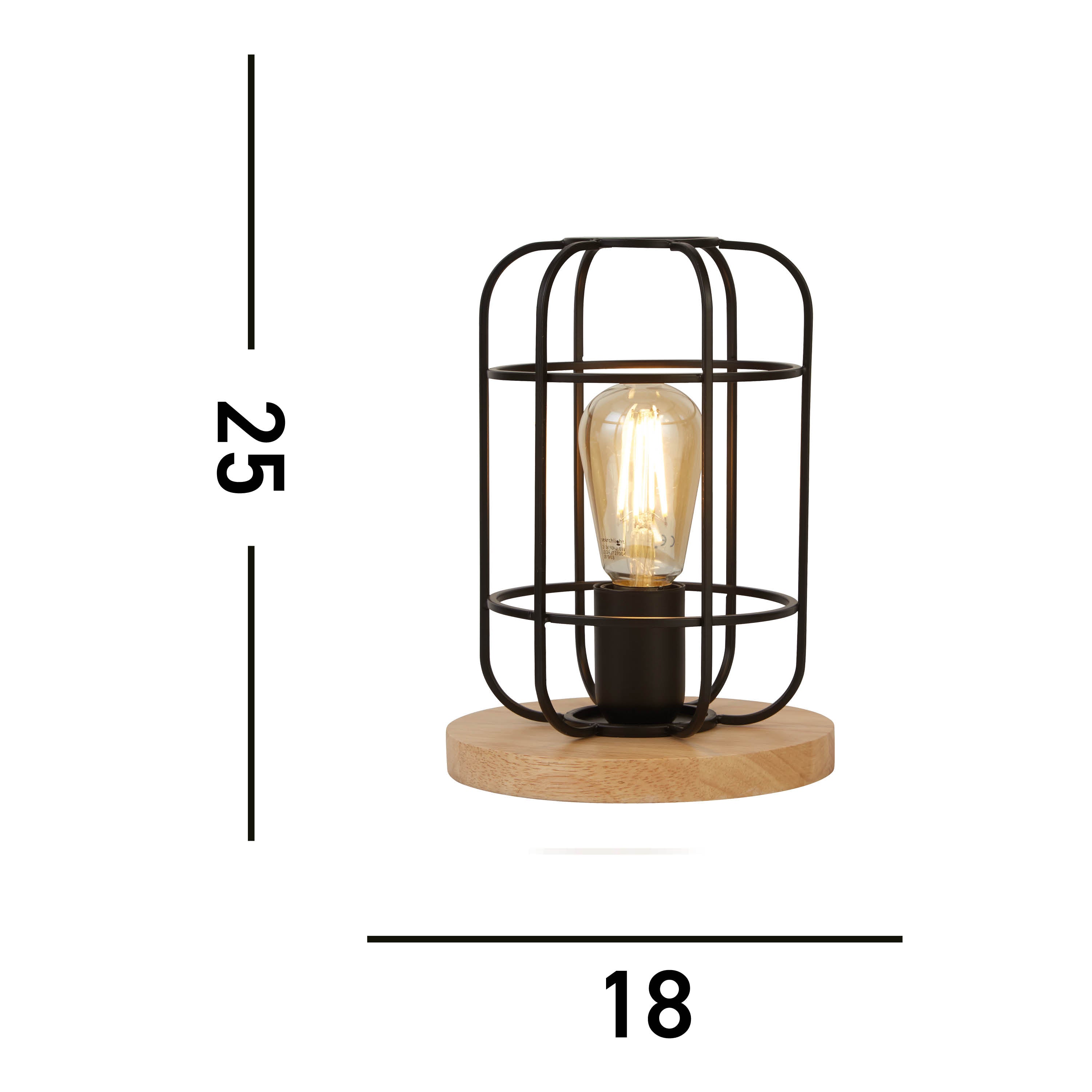 Searchlight Vermouth Cage Table Lamp - Matt Black & Wood