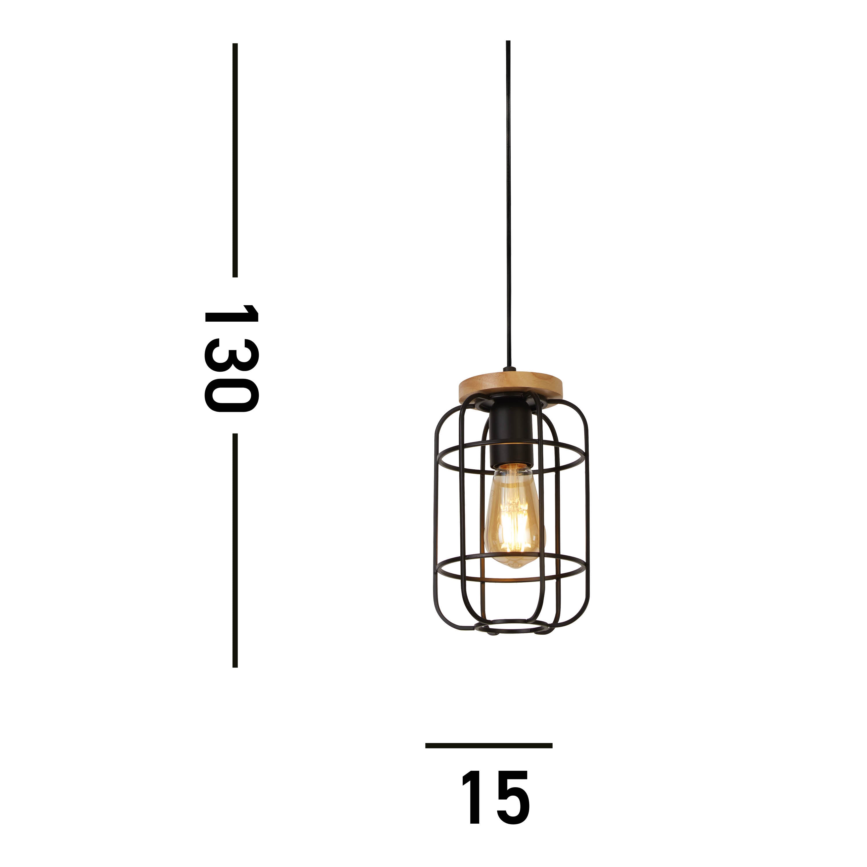 Searchlight Vermouth Cage Ceiling Pendant - Matt Black & Wood