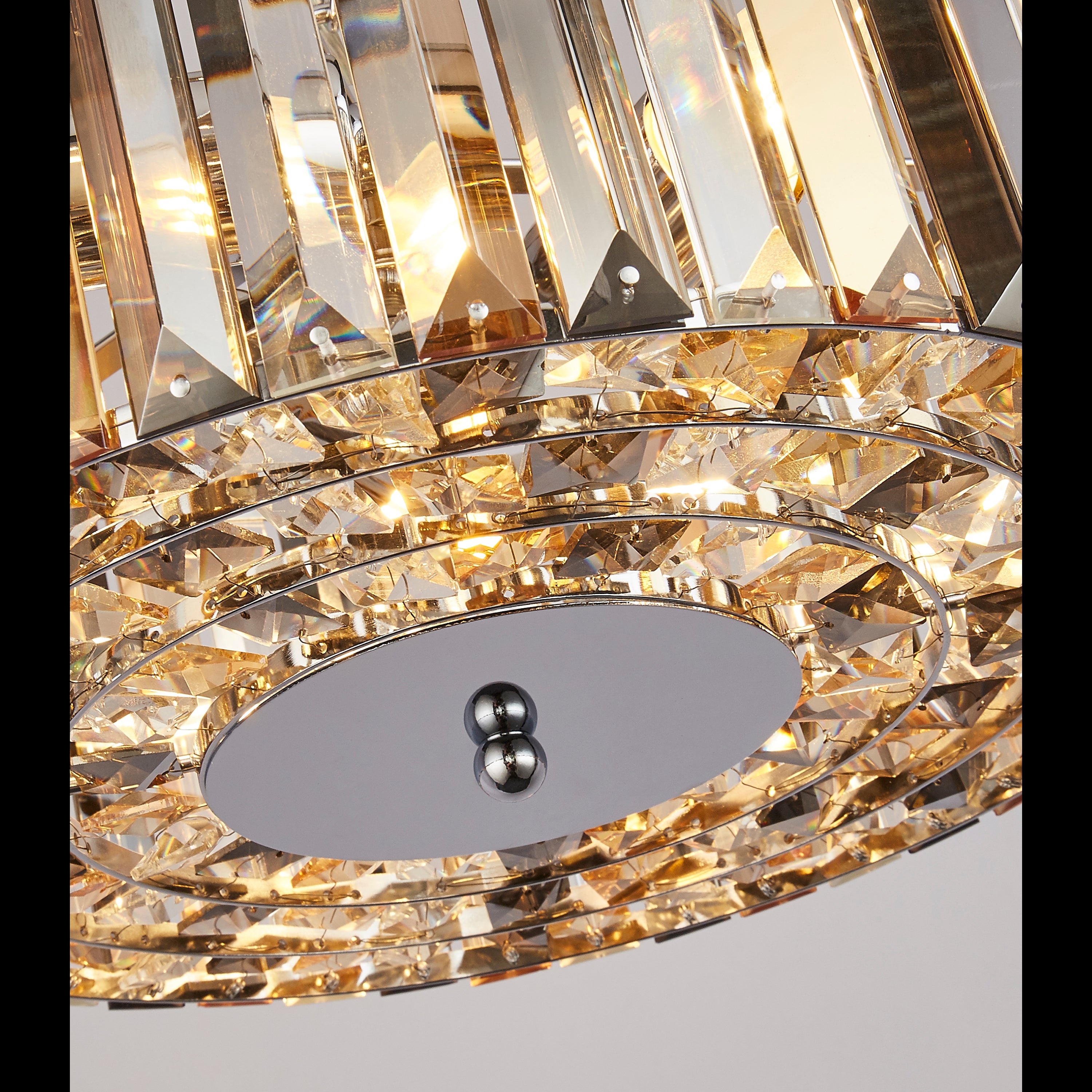 Searchlight Cameron 3 Light Pendant/Semi-Flush- Amber, Smoke & Clear Crystal