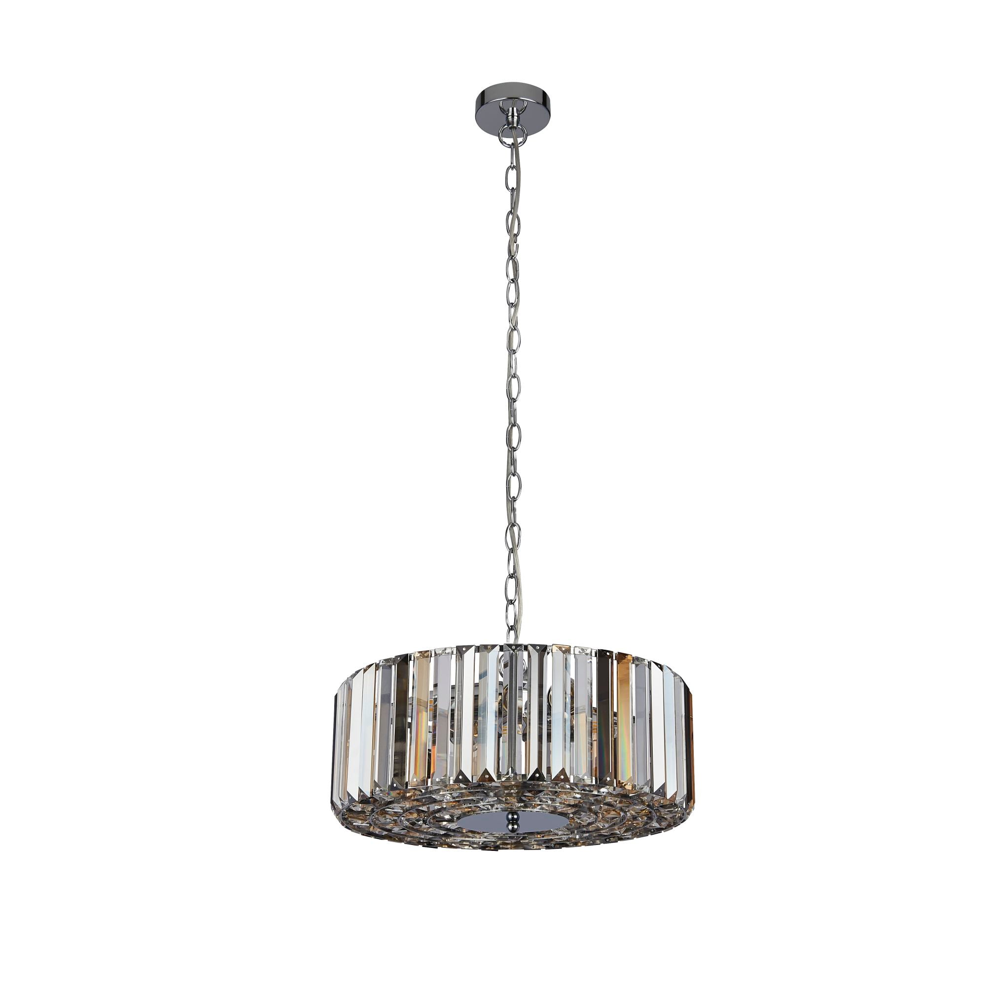 Searchlight Cameron 5 Light Pendant/Semi-Flush - Amber, Smoke & Clear Crystal
