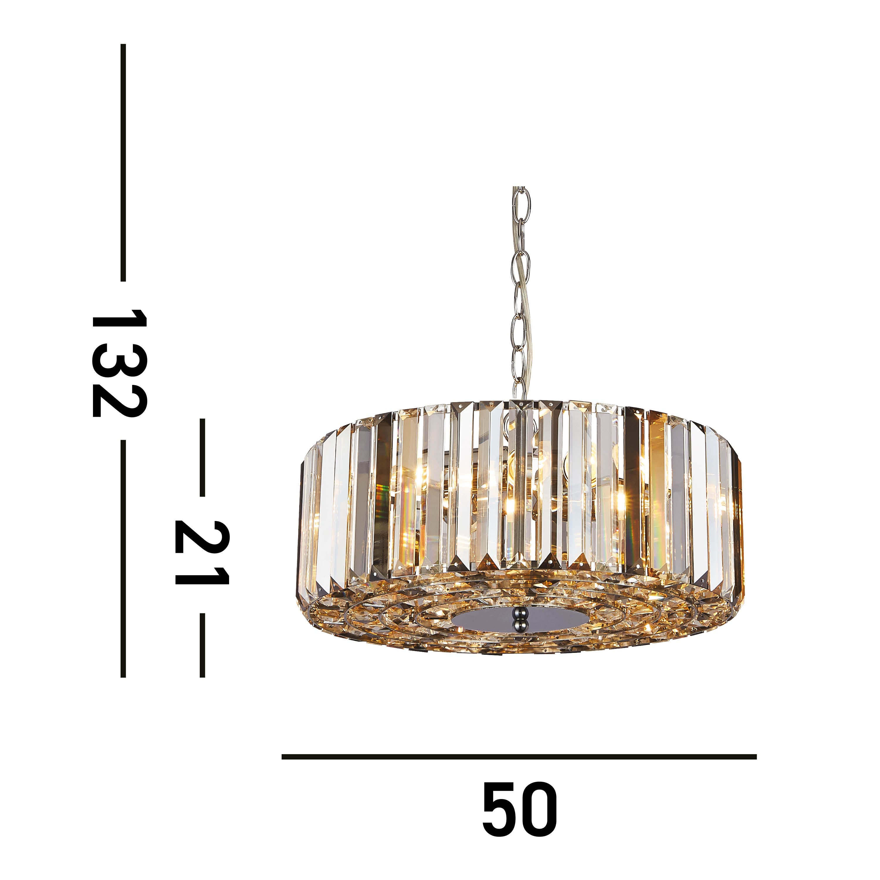 Searchlight Cameron 5 Light Pendant/Semi-Flush - Amber, Smoke & Clear Crystal