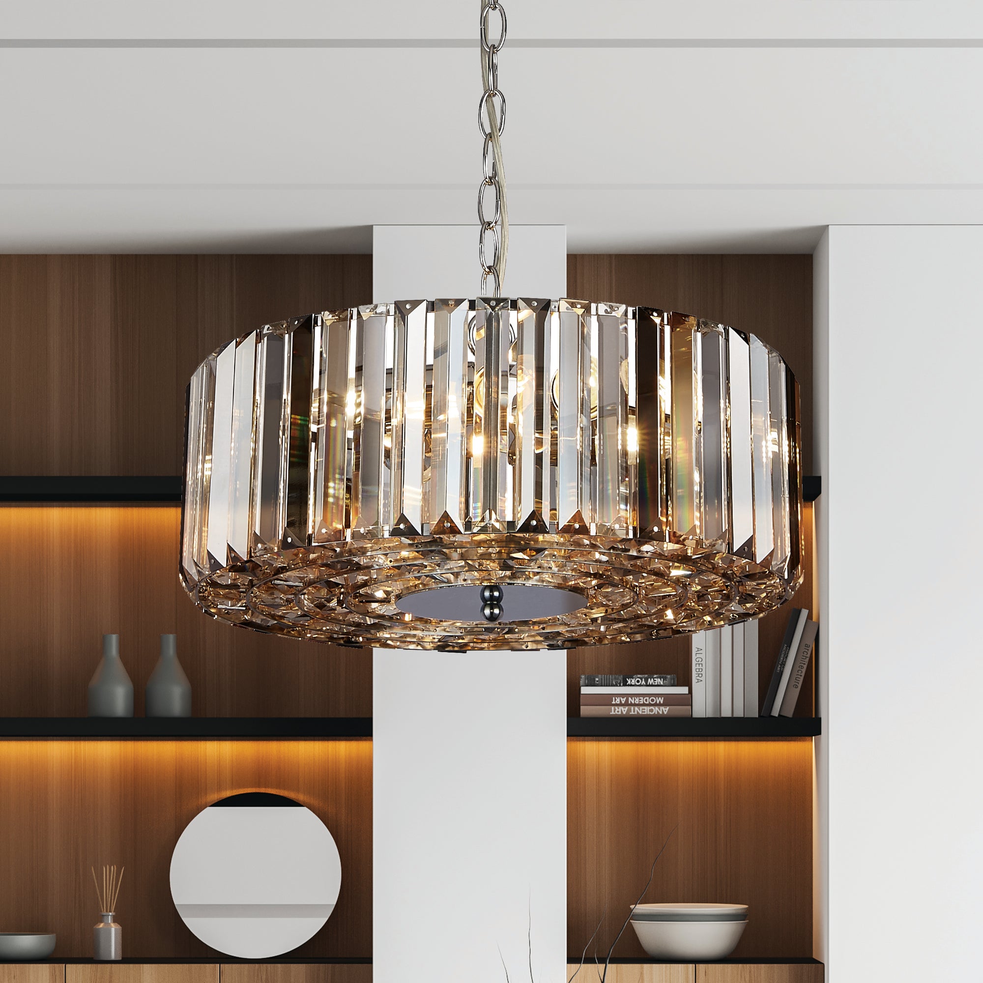 Searchlight Cameron 5 Light Pendant/Semi-Flush - Amber, Smoke & Clear Crystal