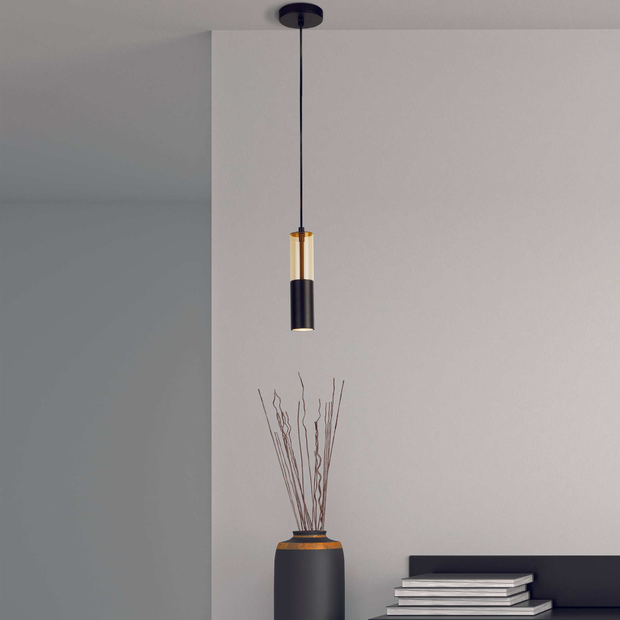 Searchlight Maud Ceiling Pendant - Amber Acrylic & Black