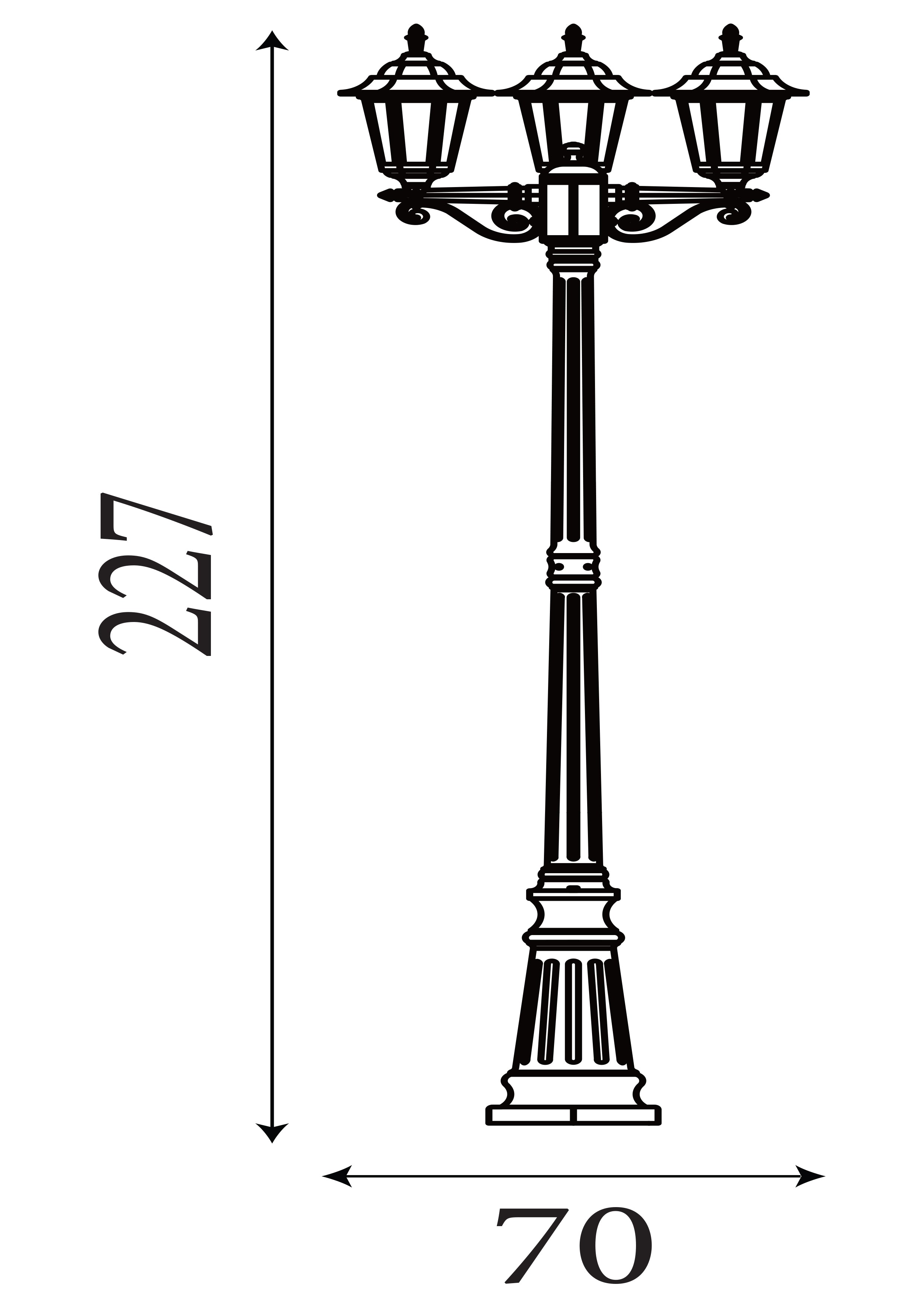 Searchlight Acton 220cm 3 Light Outdoor Post - Black - IP44