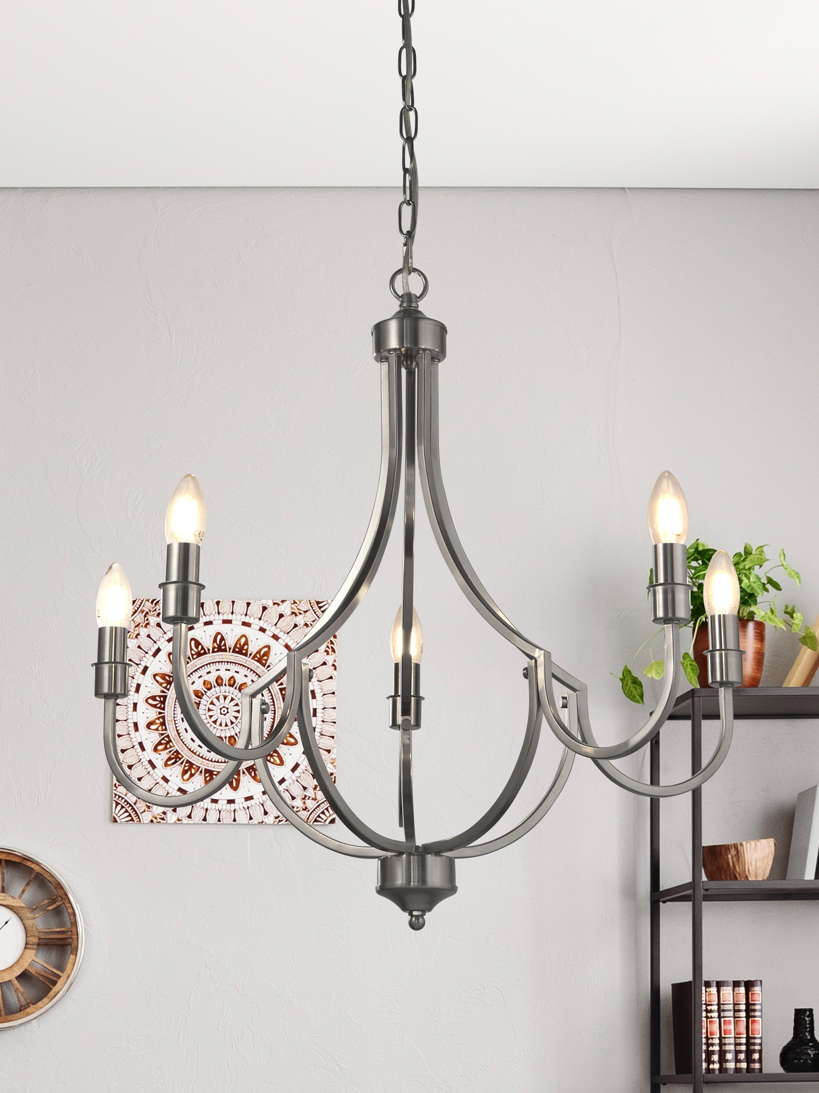 Searchlight Lansdowne 5 Light Pendant - Satin Silver