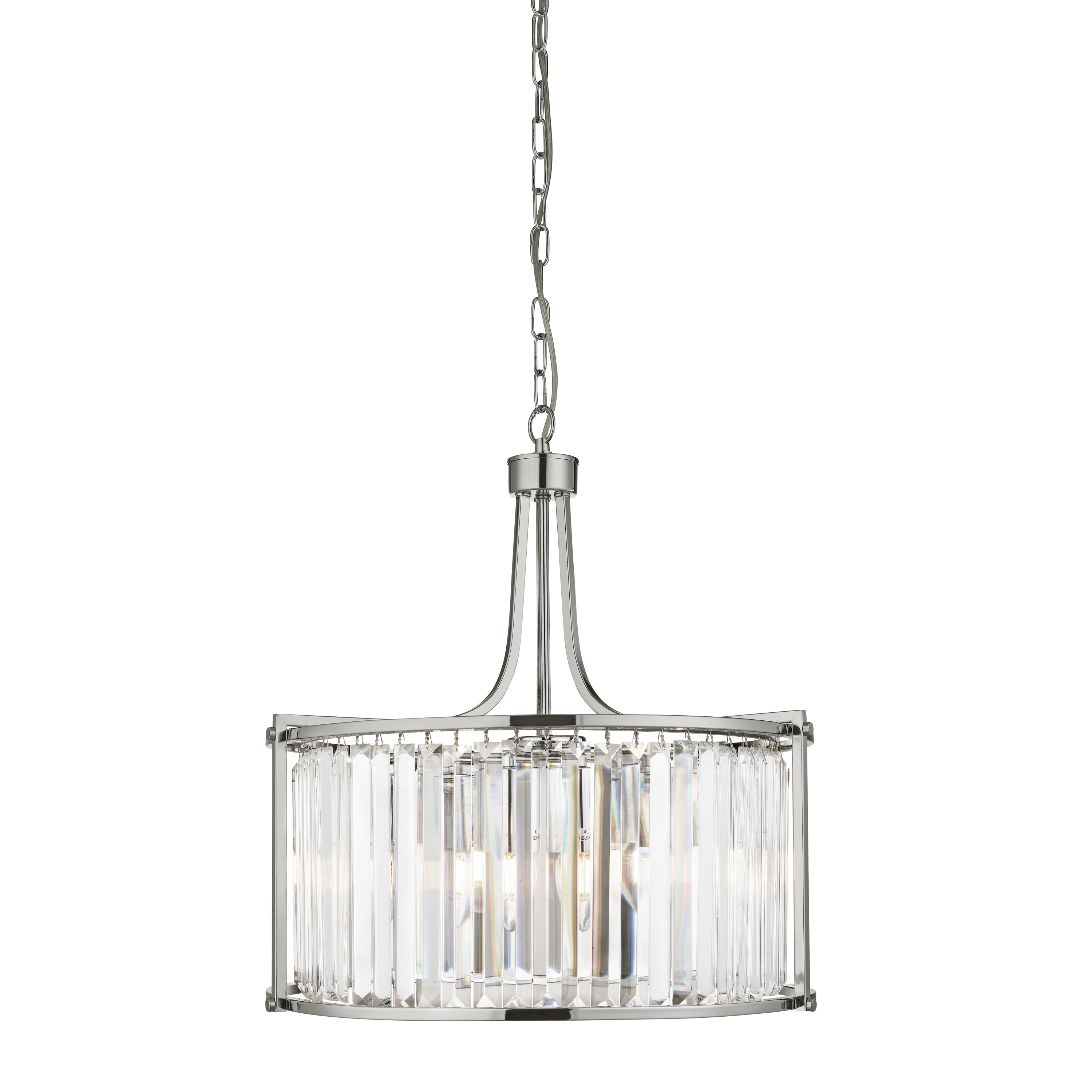 Searchlight Villier 5 Light Drum Pendant, Chrome With Crystal Glass