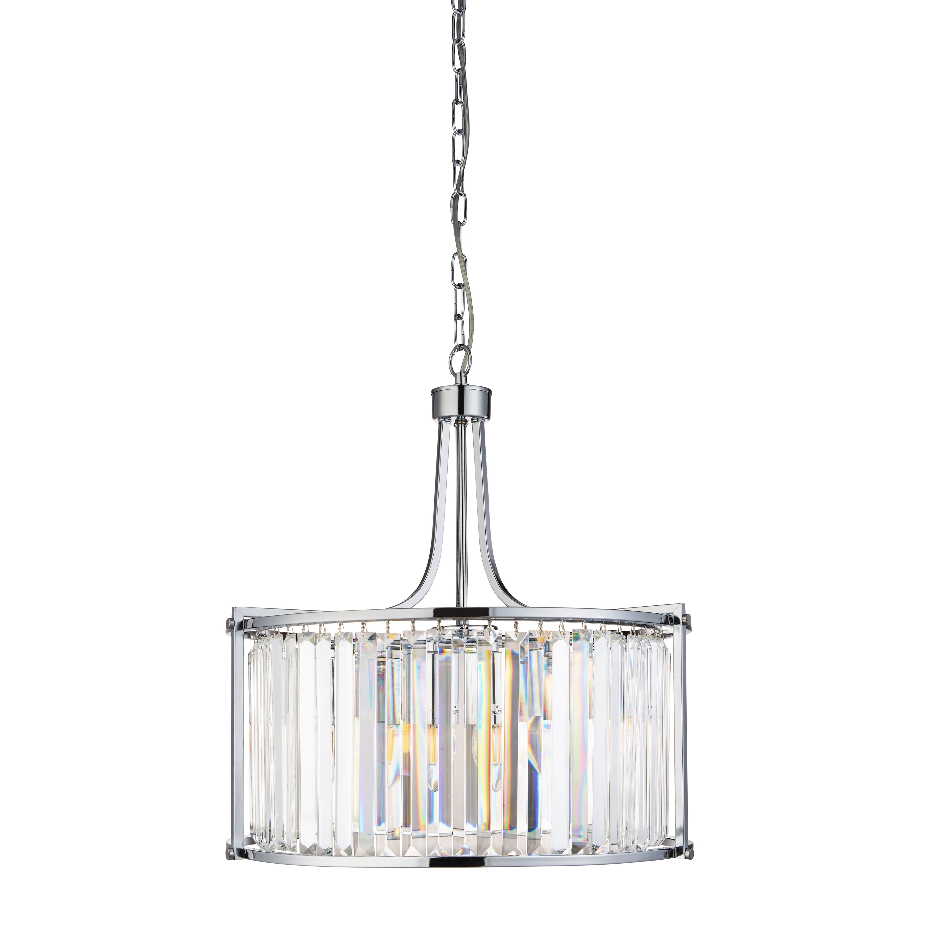 Searchlight Villier 5 Light Drum Pendant, Chrome With Crystal Glass