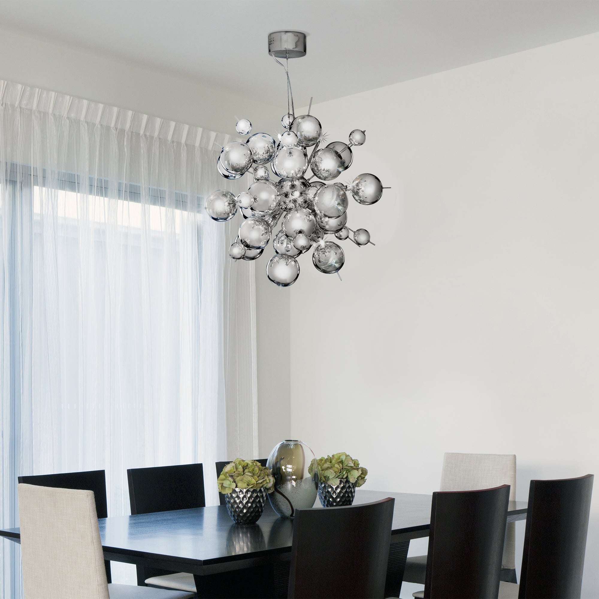 Searchlight Mersey 12 Light Chrome Pendant With Chome Finish Balls