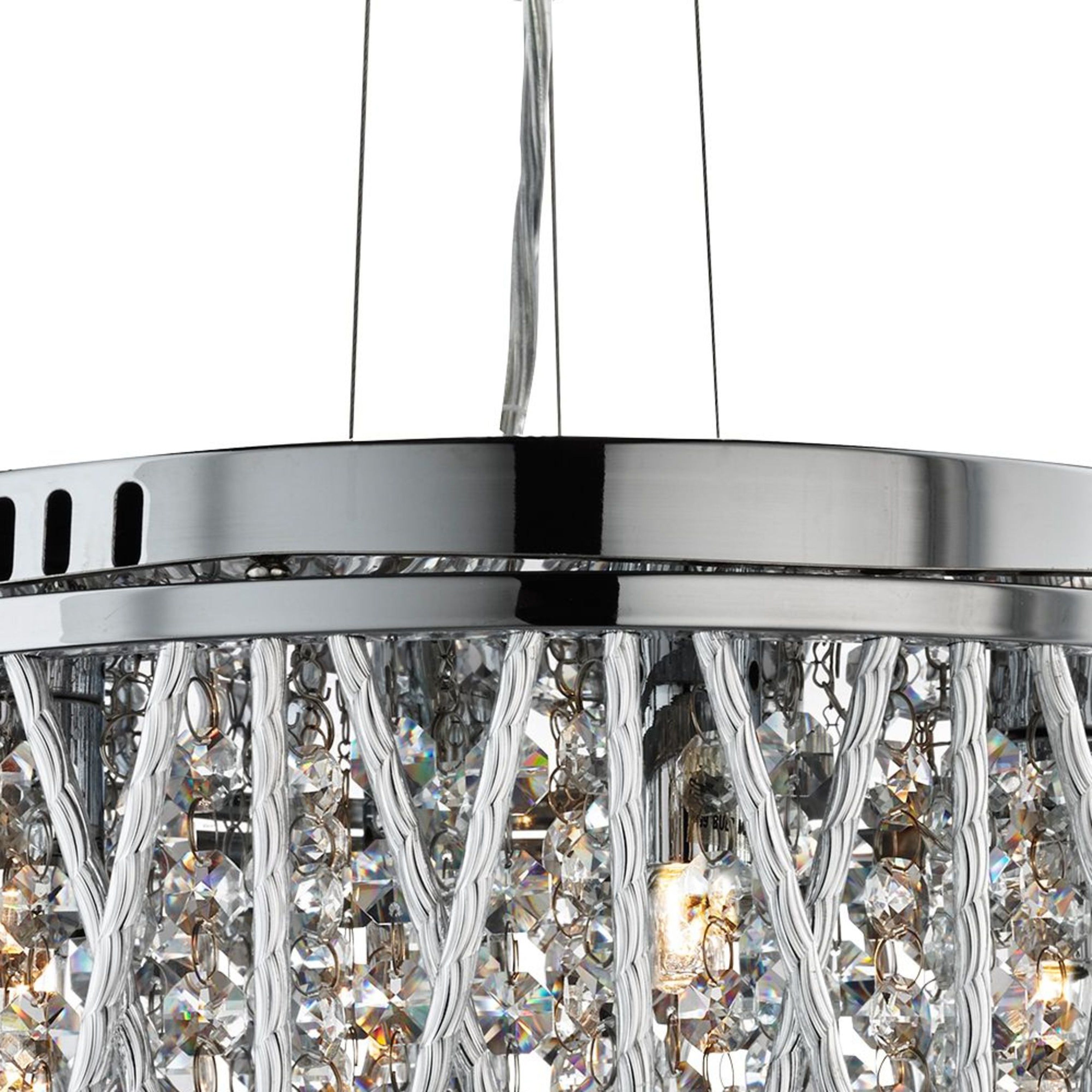 Searchlight Edgeware 3 Light Ceiling Flush/Pendant - Chrome, & Clear Crystal Button Drops