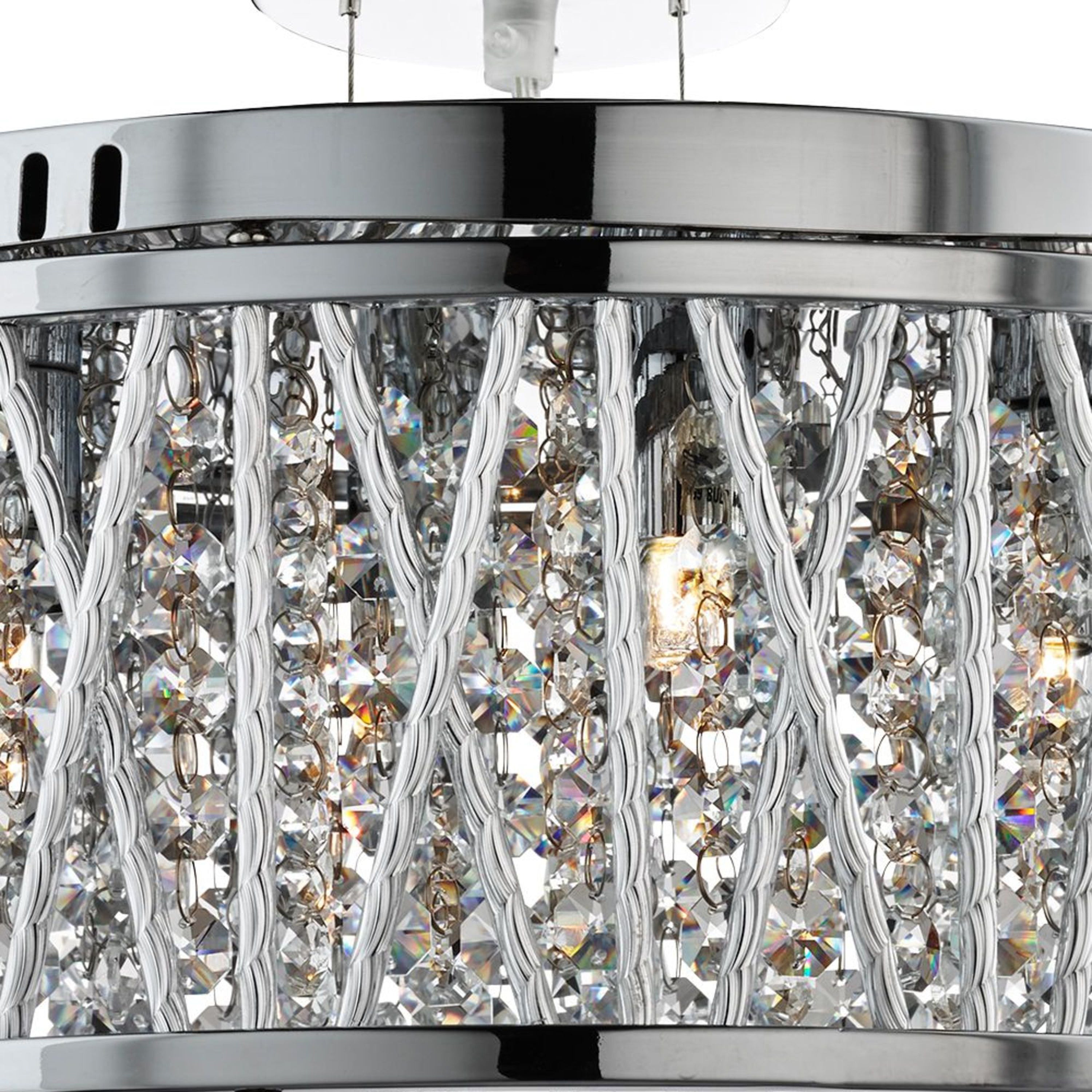 Searchlight Edgeware 5 Light Ceiling Flush/Pendant - Chrome & Clear Crystal Button Drops