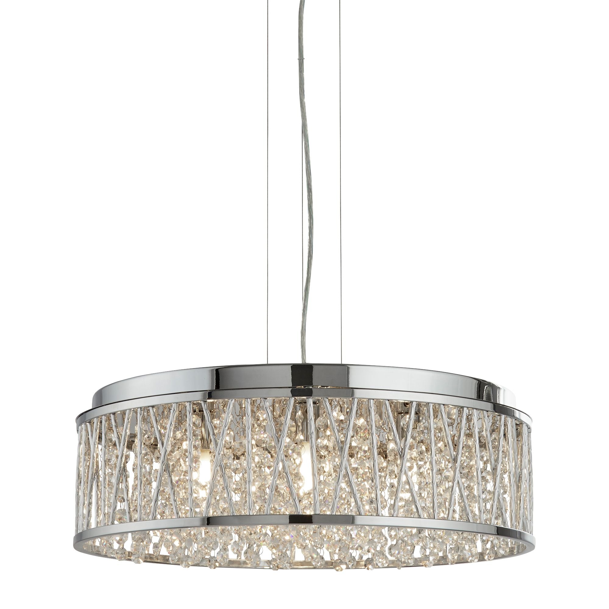 Searchlight Edgeware 7 Light Ceiling Flush/Pendant - Chrome & Clear Crystal Drops