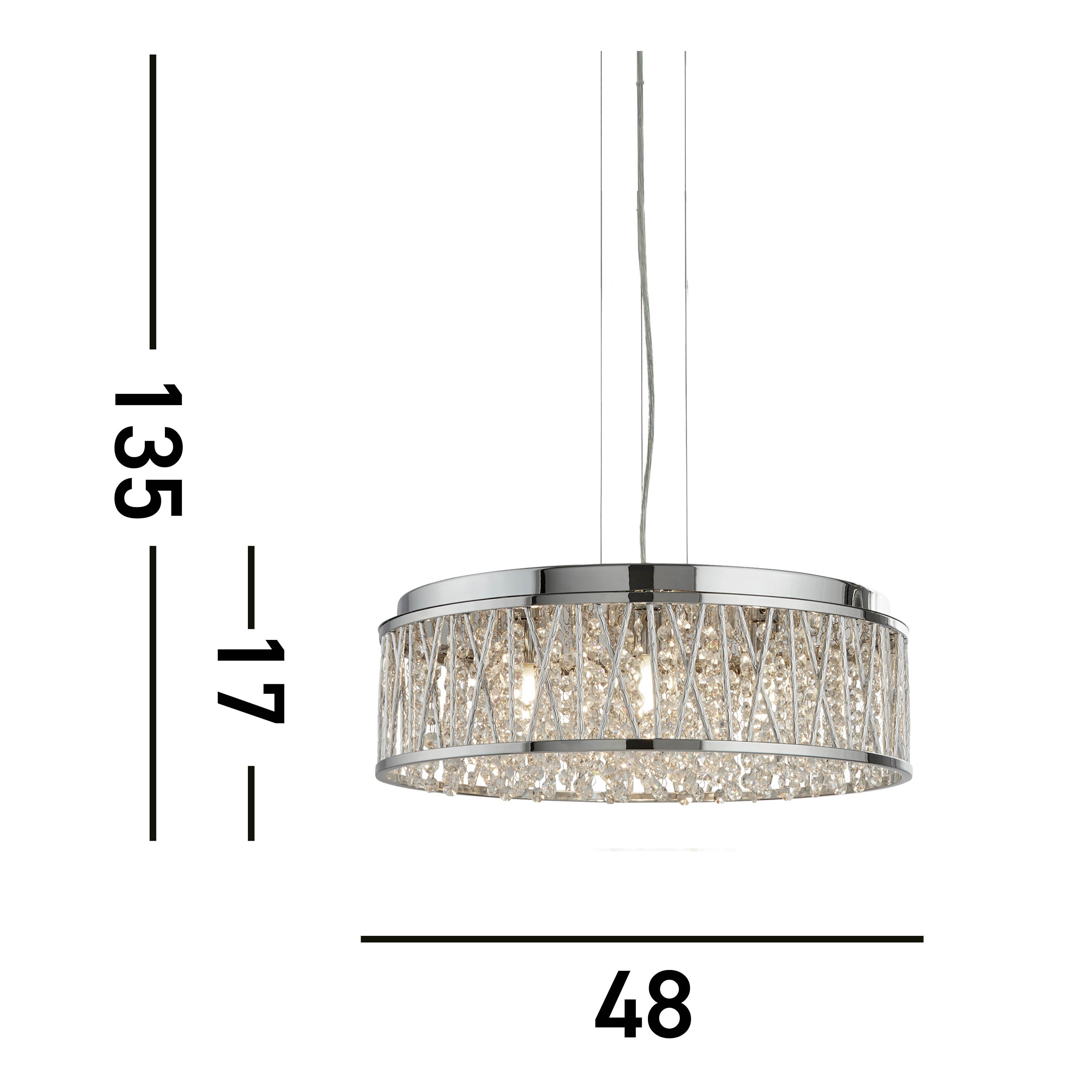 Searchlight Edgeware 7 Light Ceiling Flush/Pendant - Chrome & Clear Crystal Drops